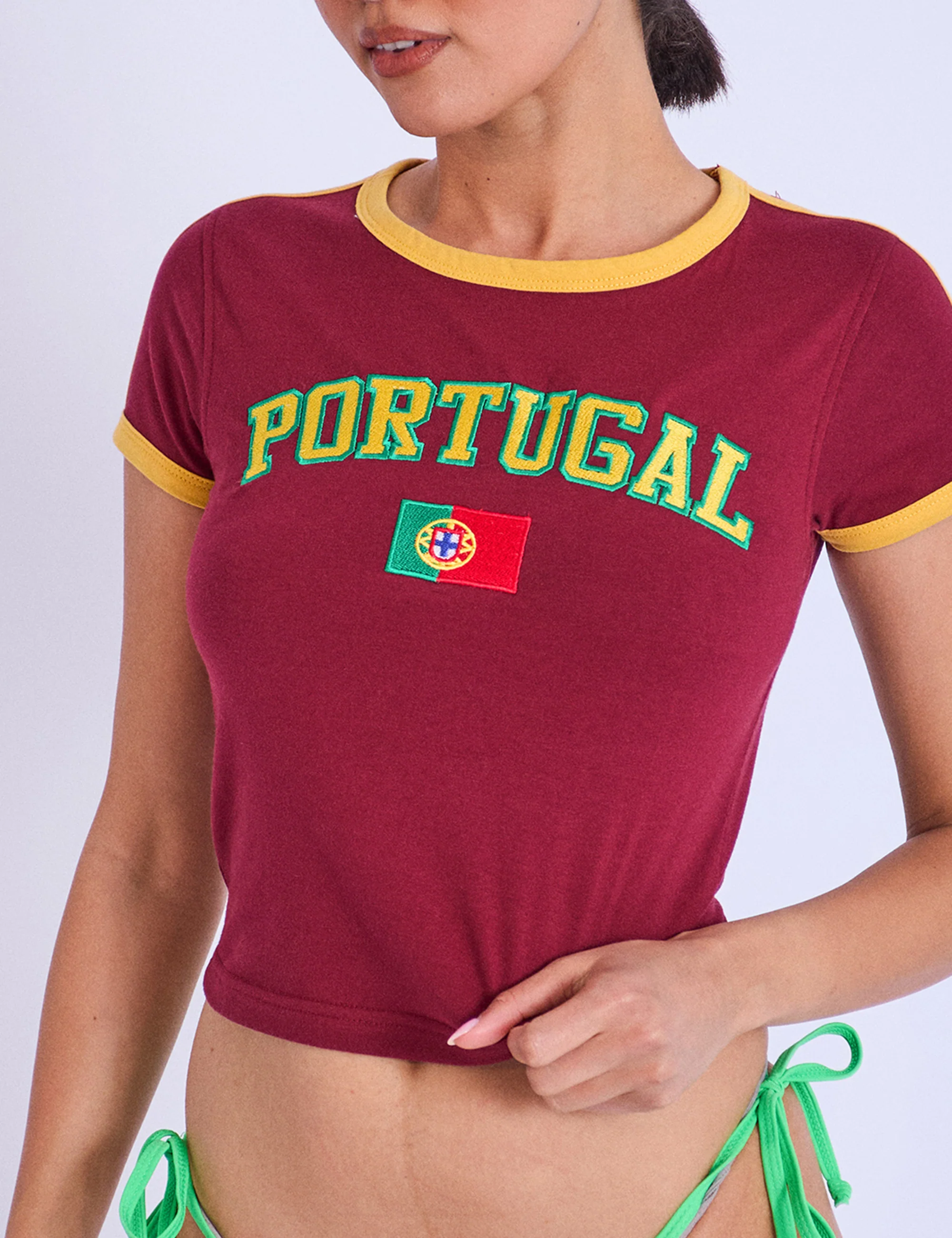 Portugal Contrast Trim Baby Tee Burgundy - Image 2