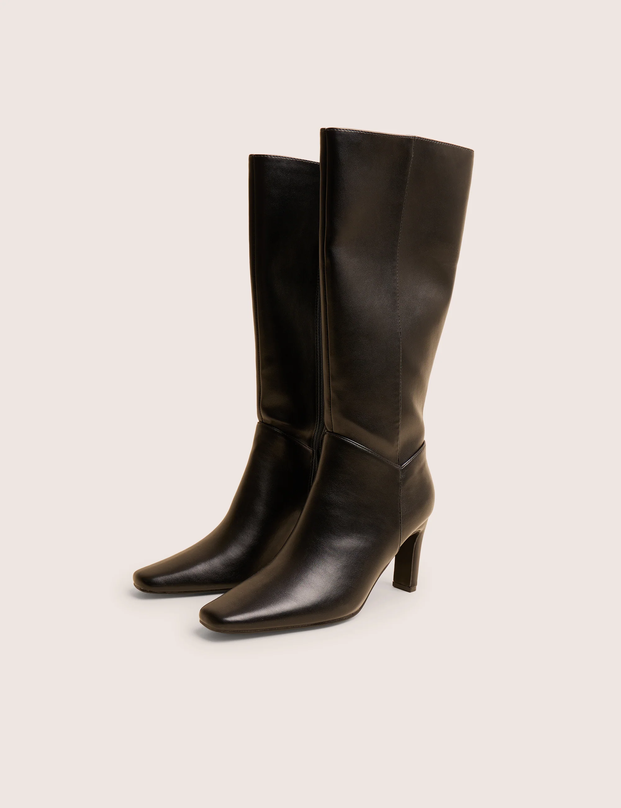 Pose Black Pu Zip Up Knee High Slim Block Heeled Boots - Image 2
