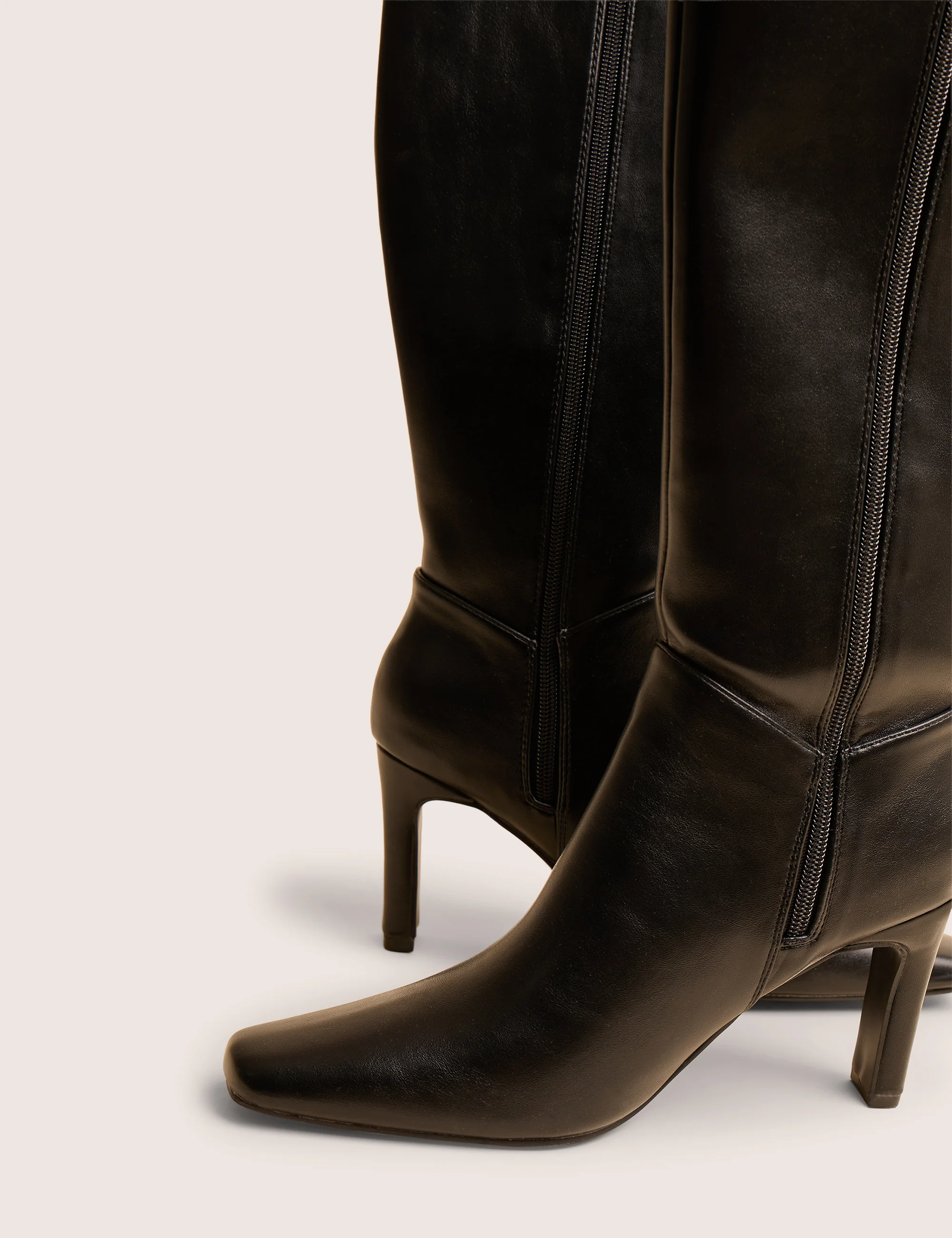 Pose Black Pu Zip Up Knee High Slim Block Heeled Boots - Image 4