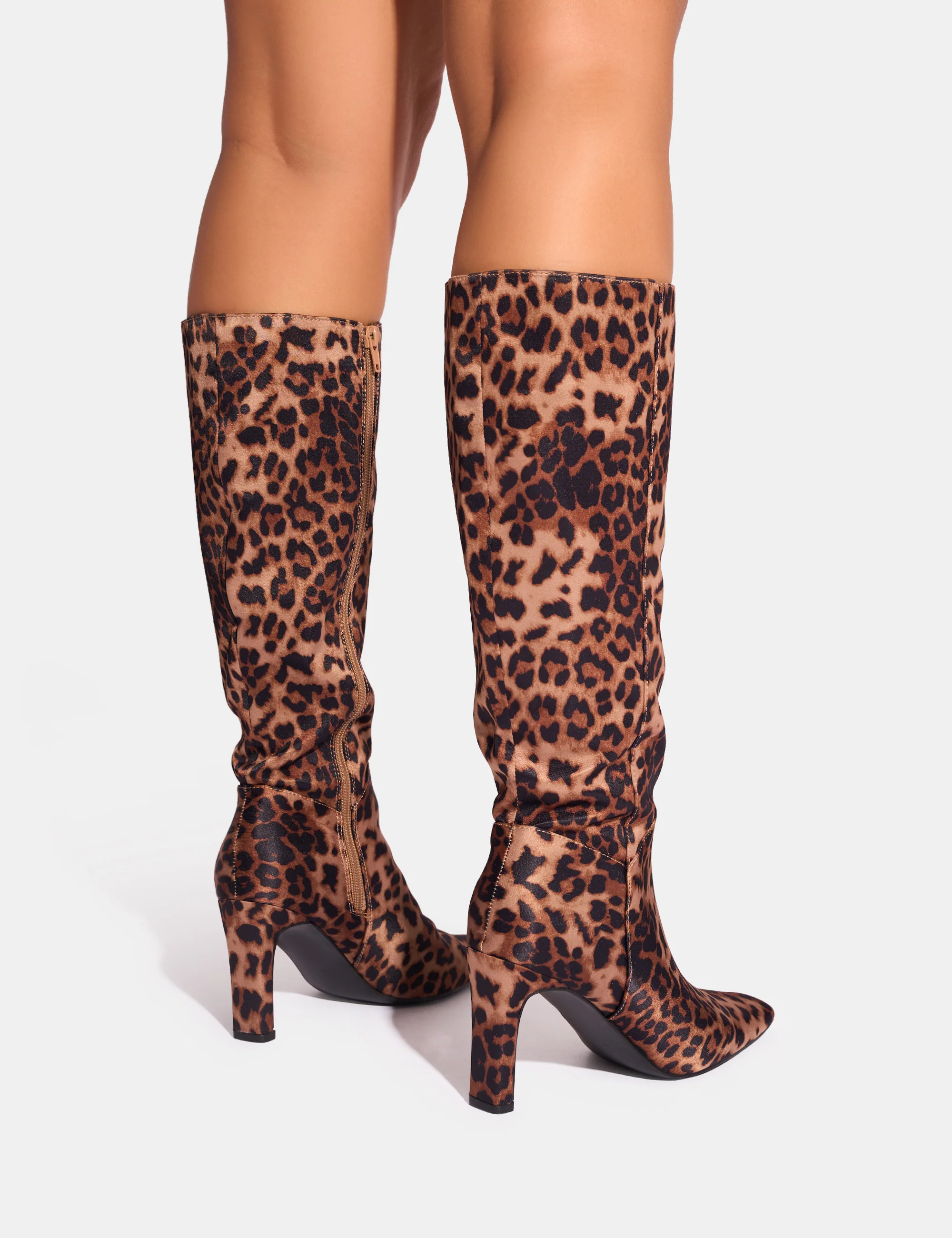 Pose Leopard Zip Up Knee High Slim Block Heeled Boots - Image 3