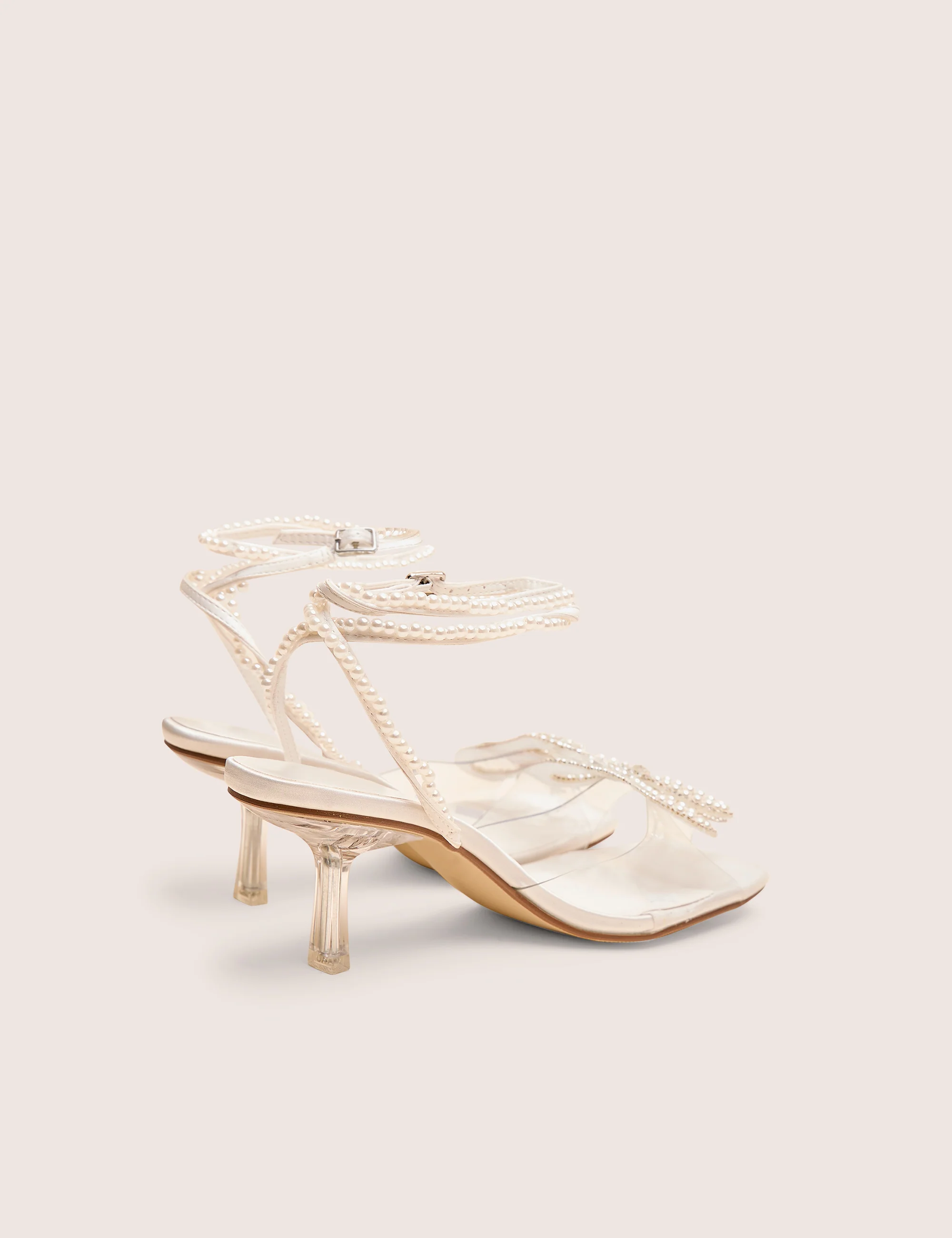 Possesive White Pu Pearl Bow Court High Heels - Image 3