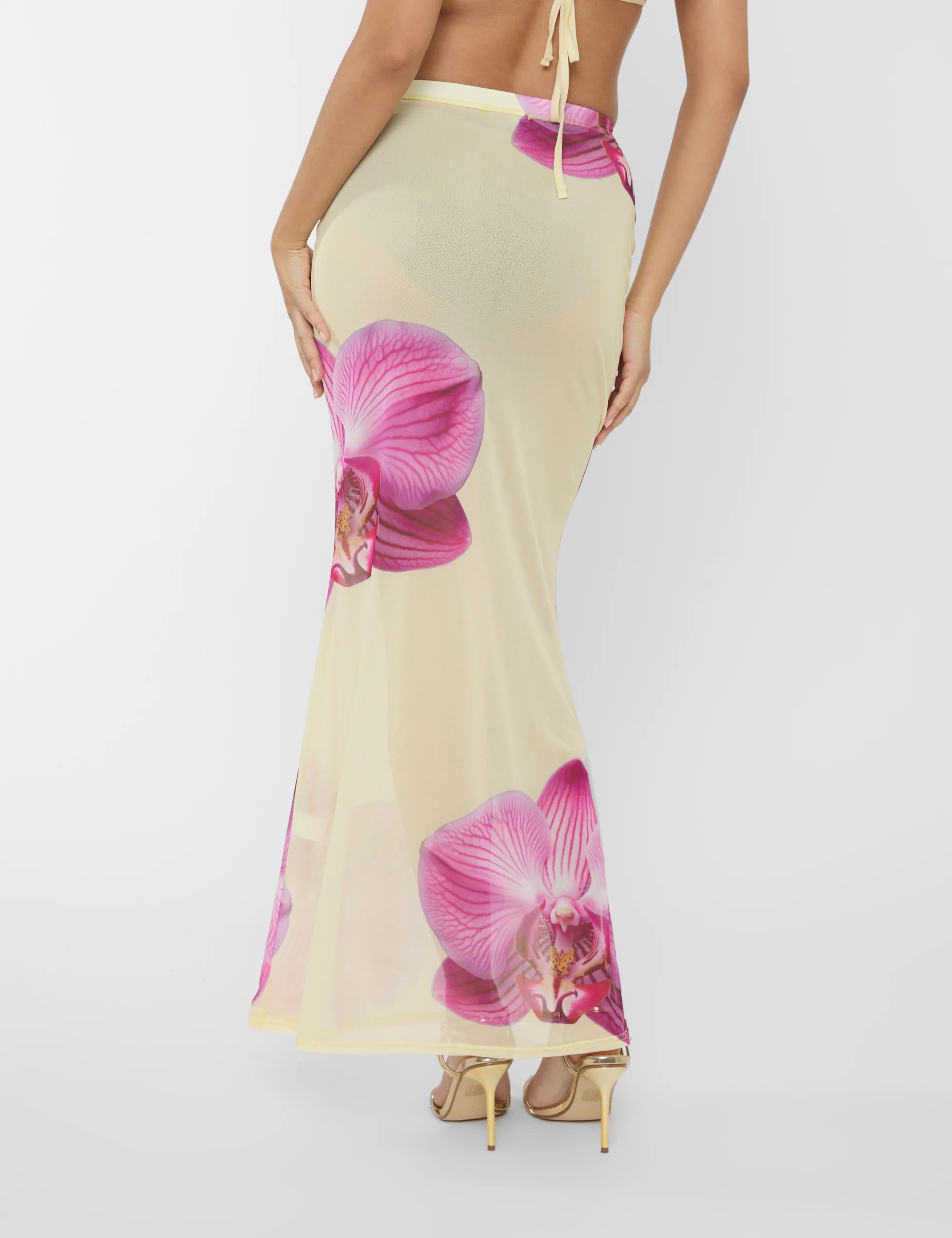 Printed Floral Mesh Maxi Skirt Co-ord Yellow - Image 3