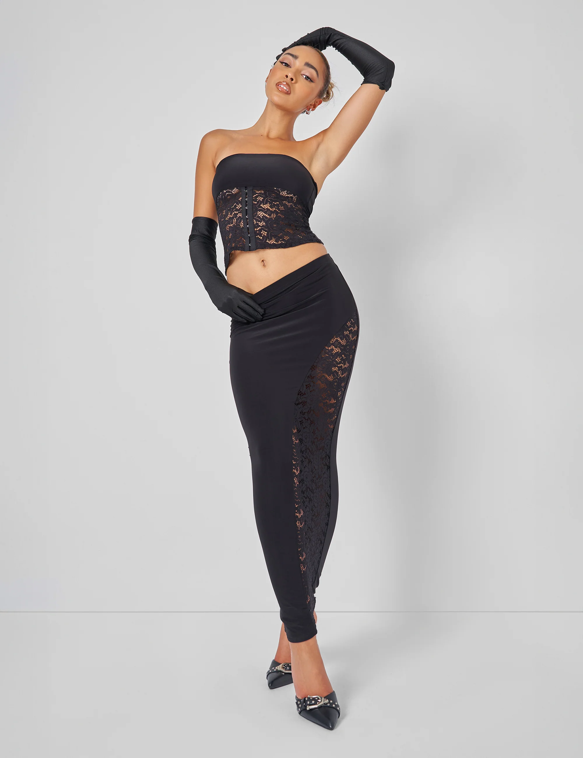 Public Desire Lace Hook and Eye Bandeau Top Co-ord in Black - Image 3