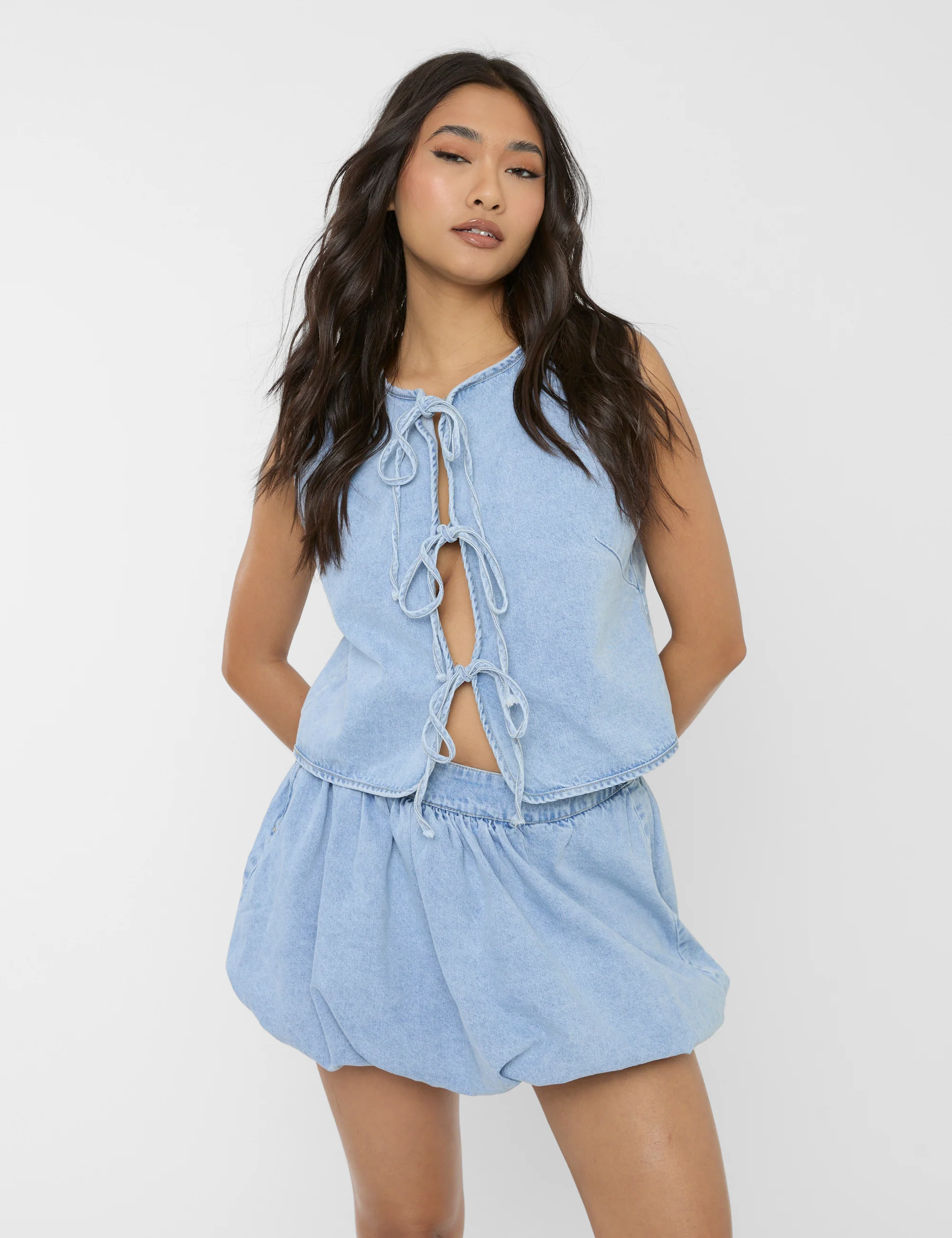 Puff Ball Mini Skirt Light Blue - Image 2