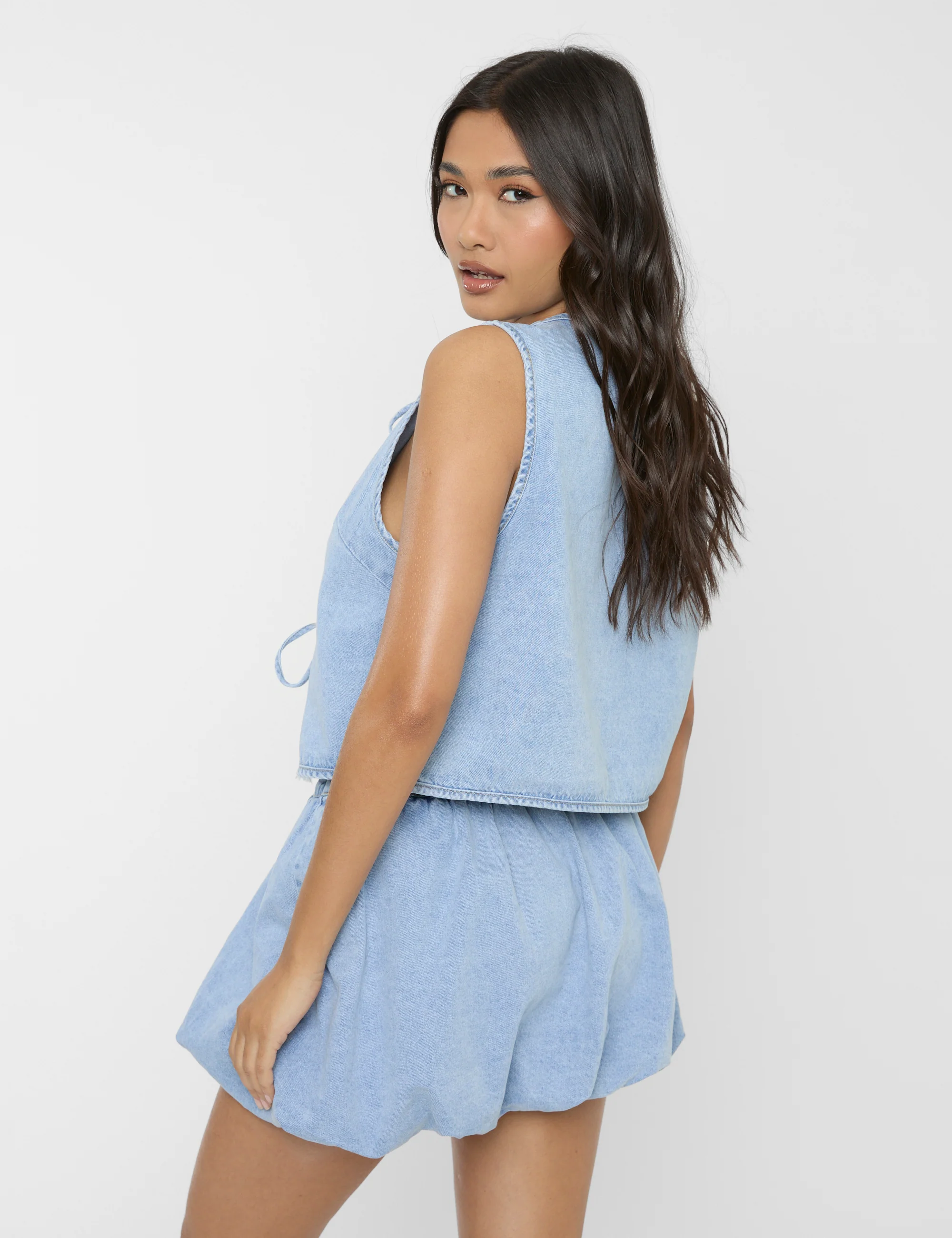 Puff Ball Mini Skirt Light Blue - Image 3