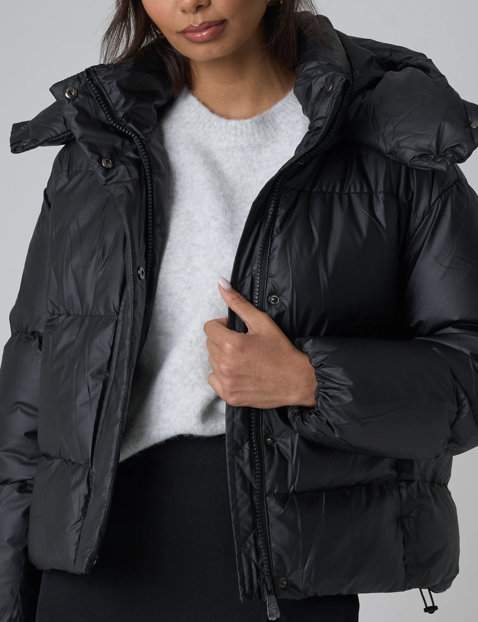 Hooded Puffer Coat Black - Image 4