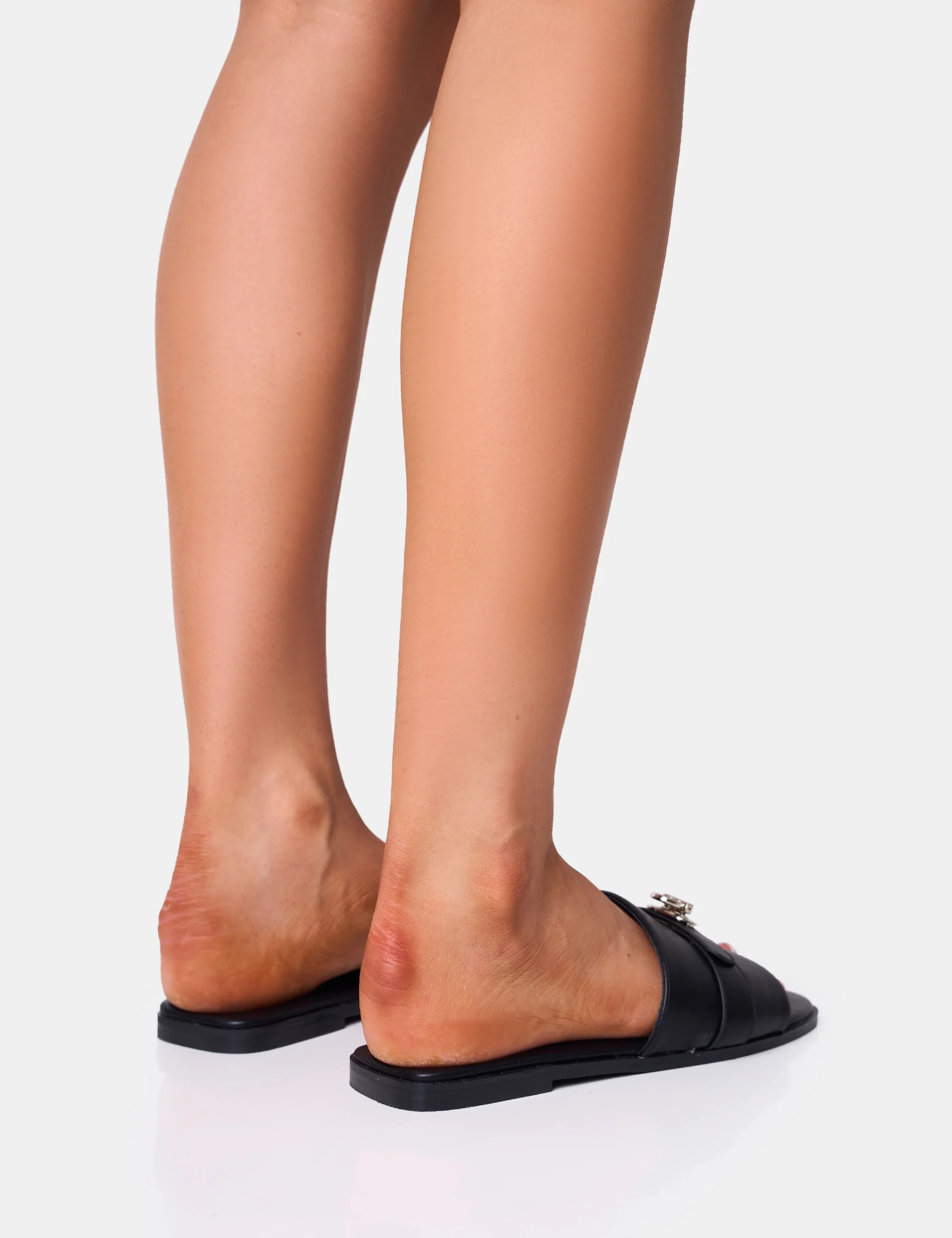 Radiance Black Buckle Trim Flat Sandals - Image 3