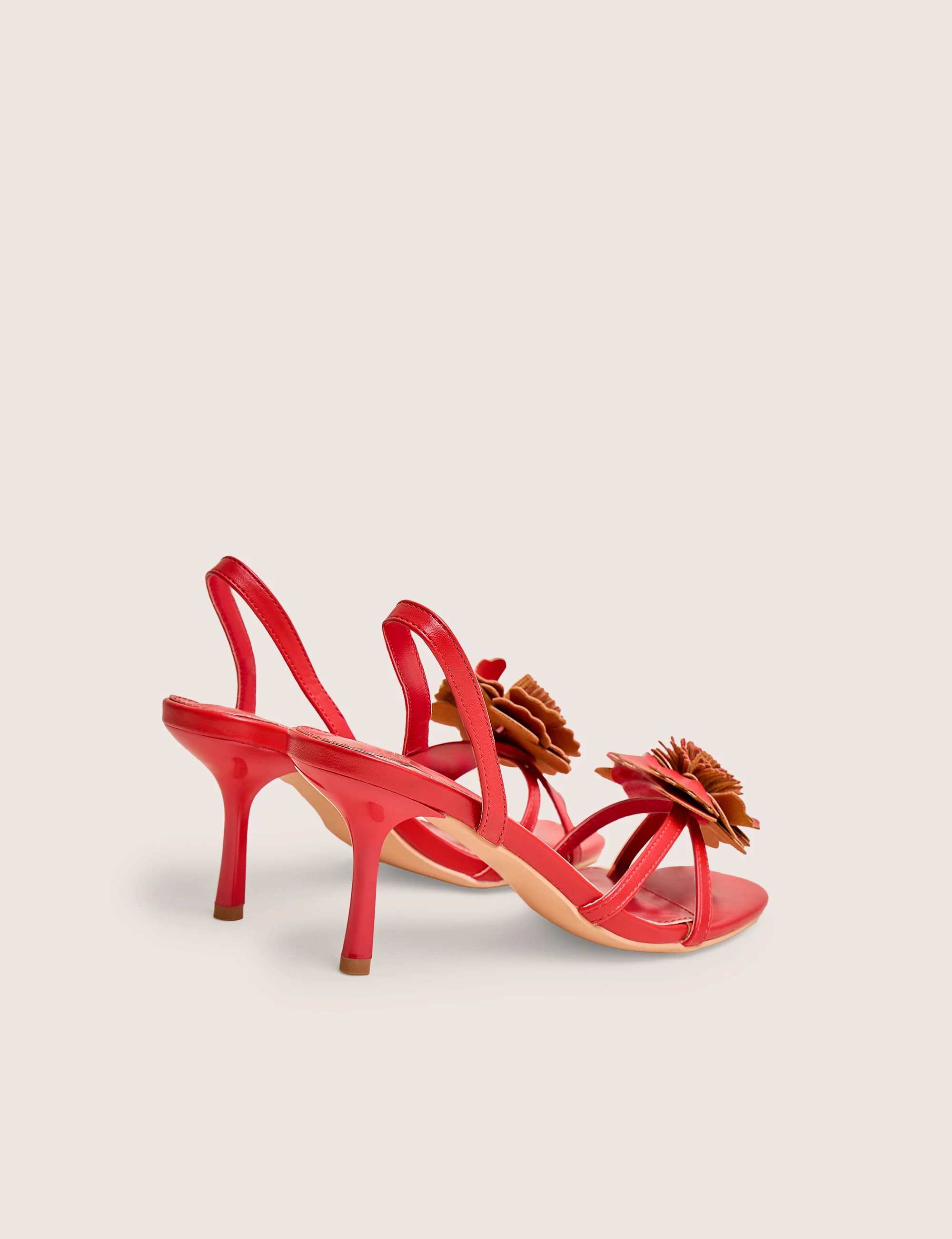 Red Hot Red Pu 3d Flower Sling Back Mid Heels - Image 3