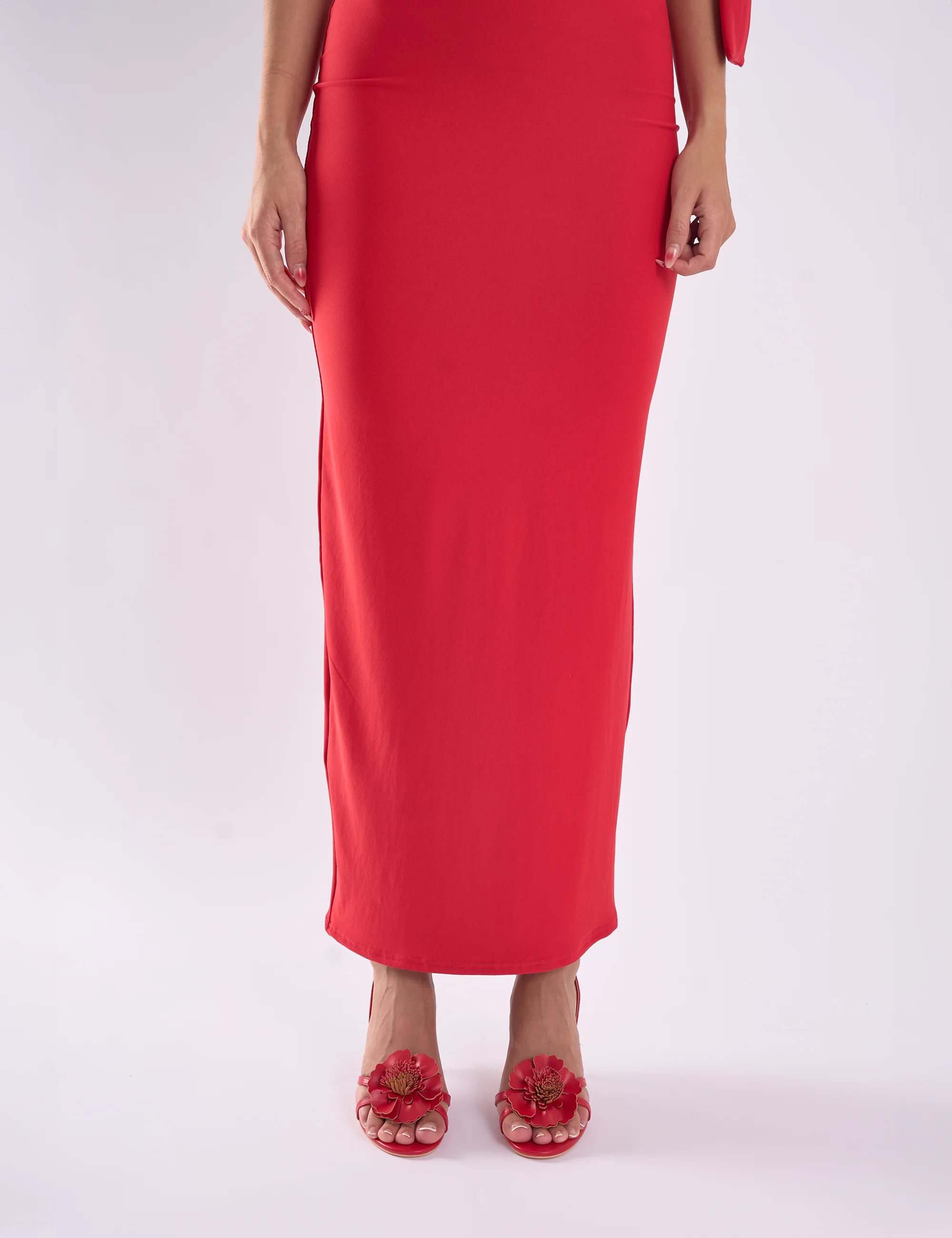 Red Hot Red Pu 3d Flower Sling Back Mid Heels - Image 7