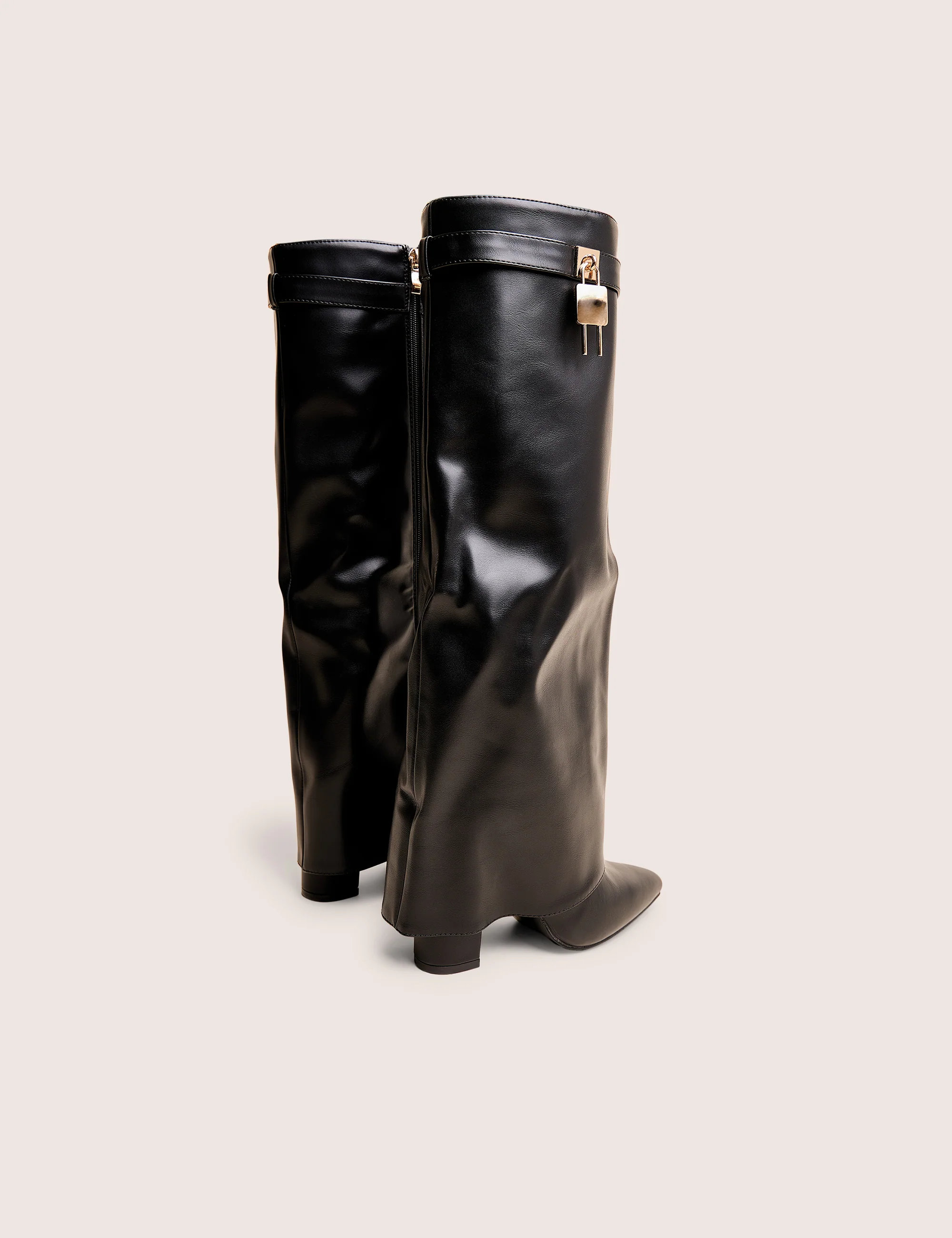 Reese Black Fold Over Pu Knee High Boots - Image 3
