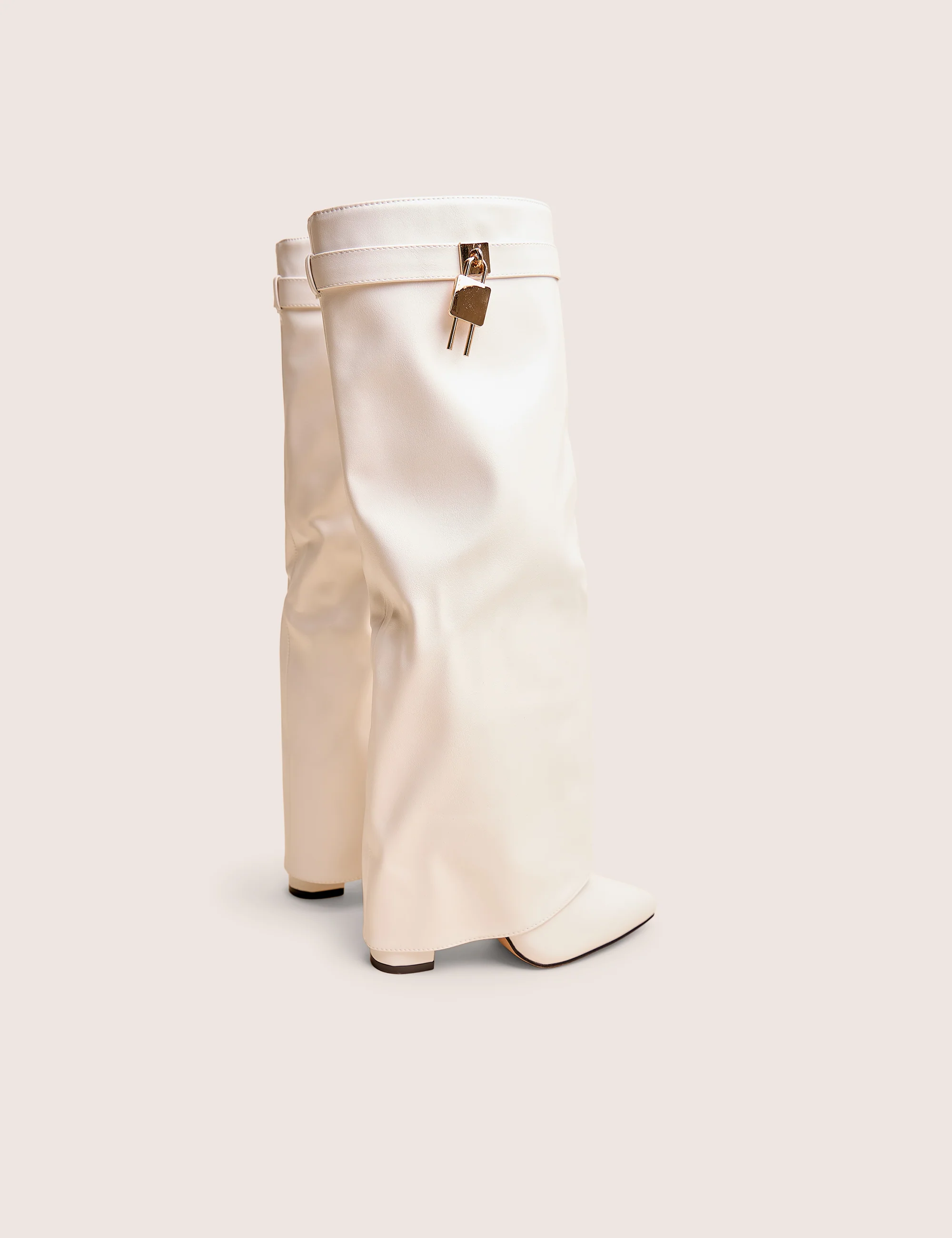 Reese White Fold Over Pu Knee High Boots - Image 3