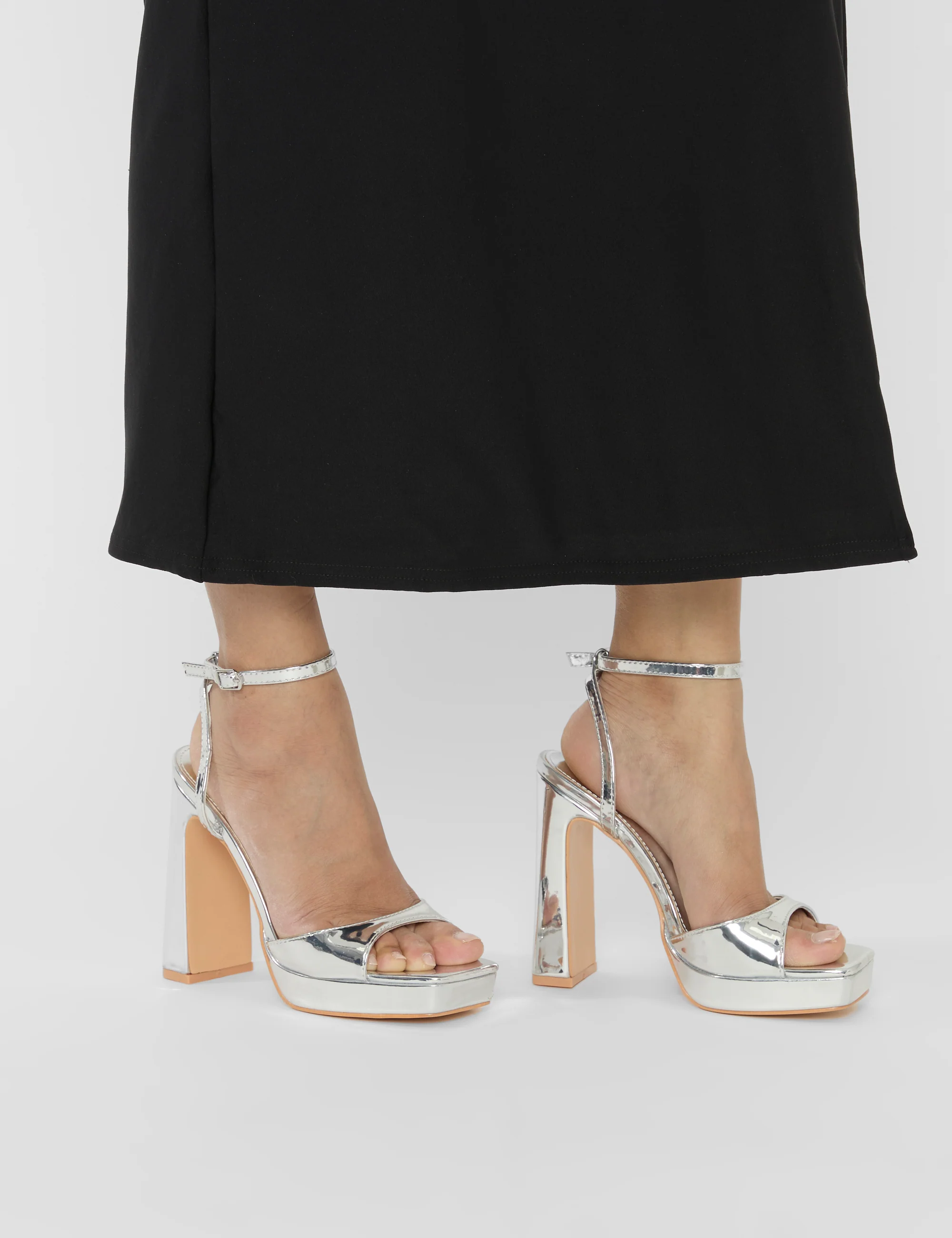 Resist Silver Mirror Peep Toe Barely There Platform Heels - Image 5