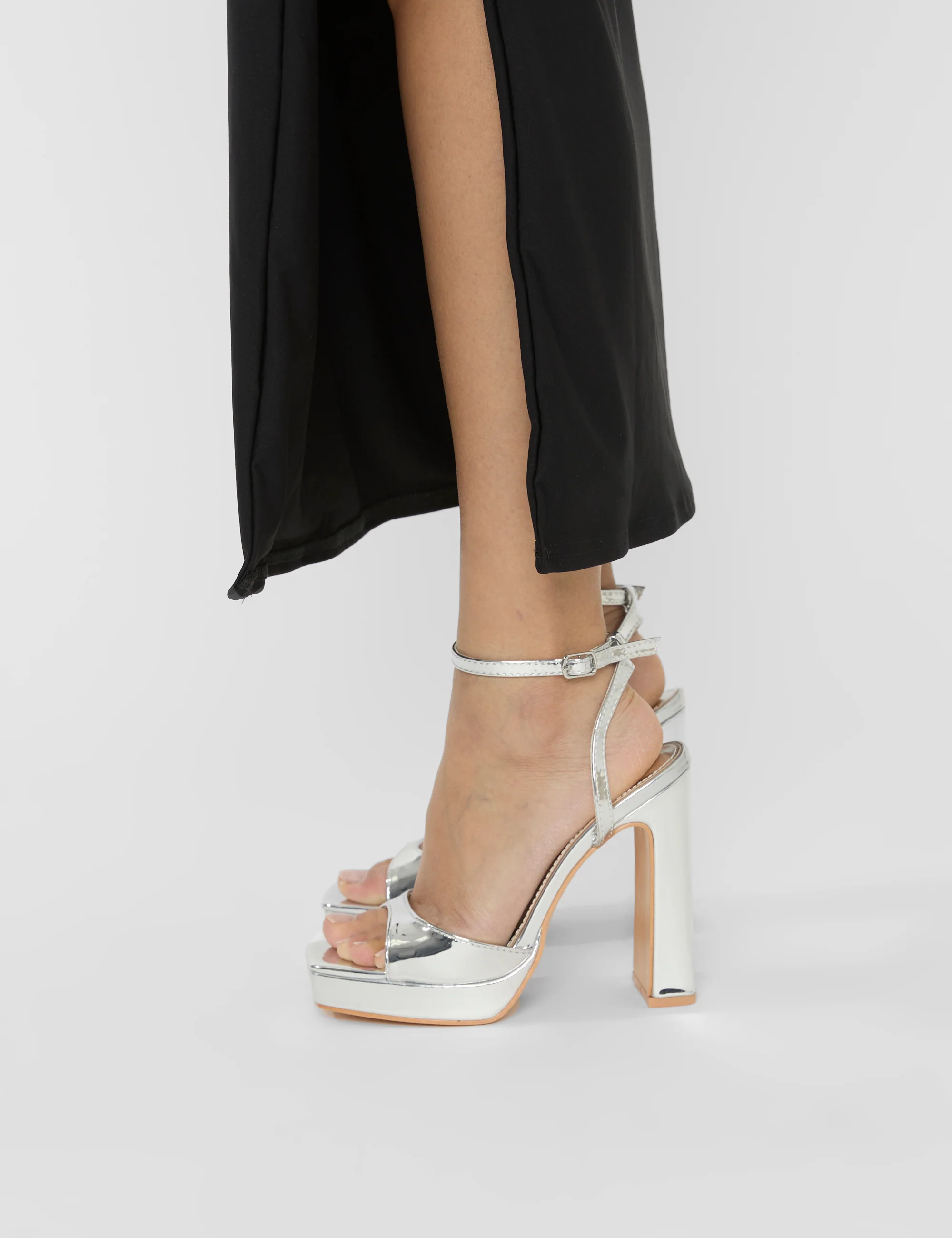 Resist Silver Mirror Peep Toe Barely There Platform Heels - Image 6