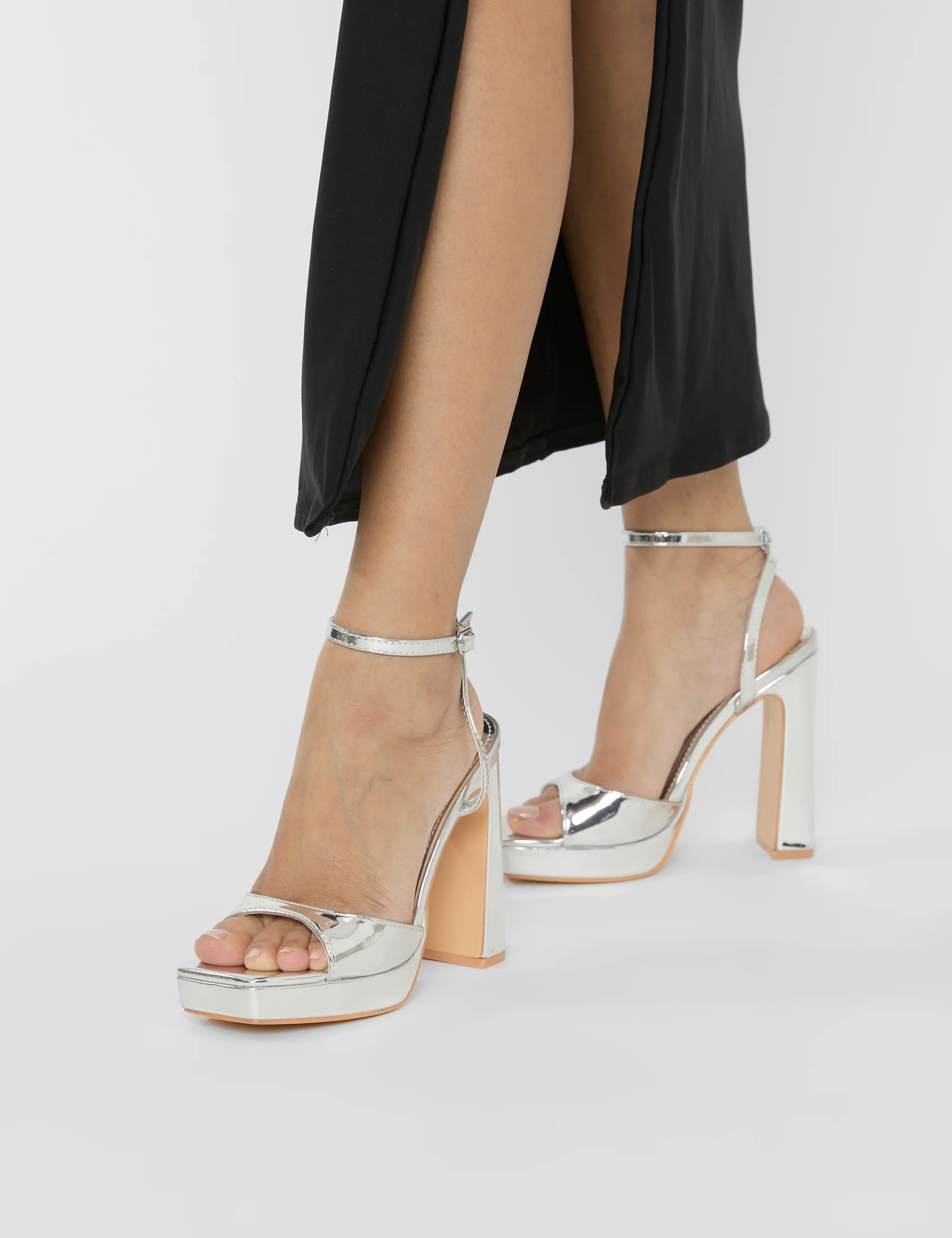 Resist Silver Mirror Peep Toe Barely There Platform Heels - Image 7
