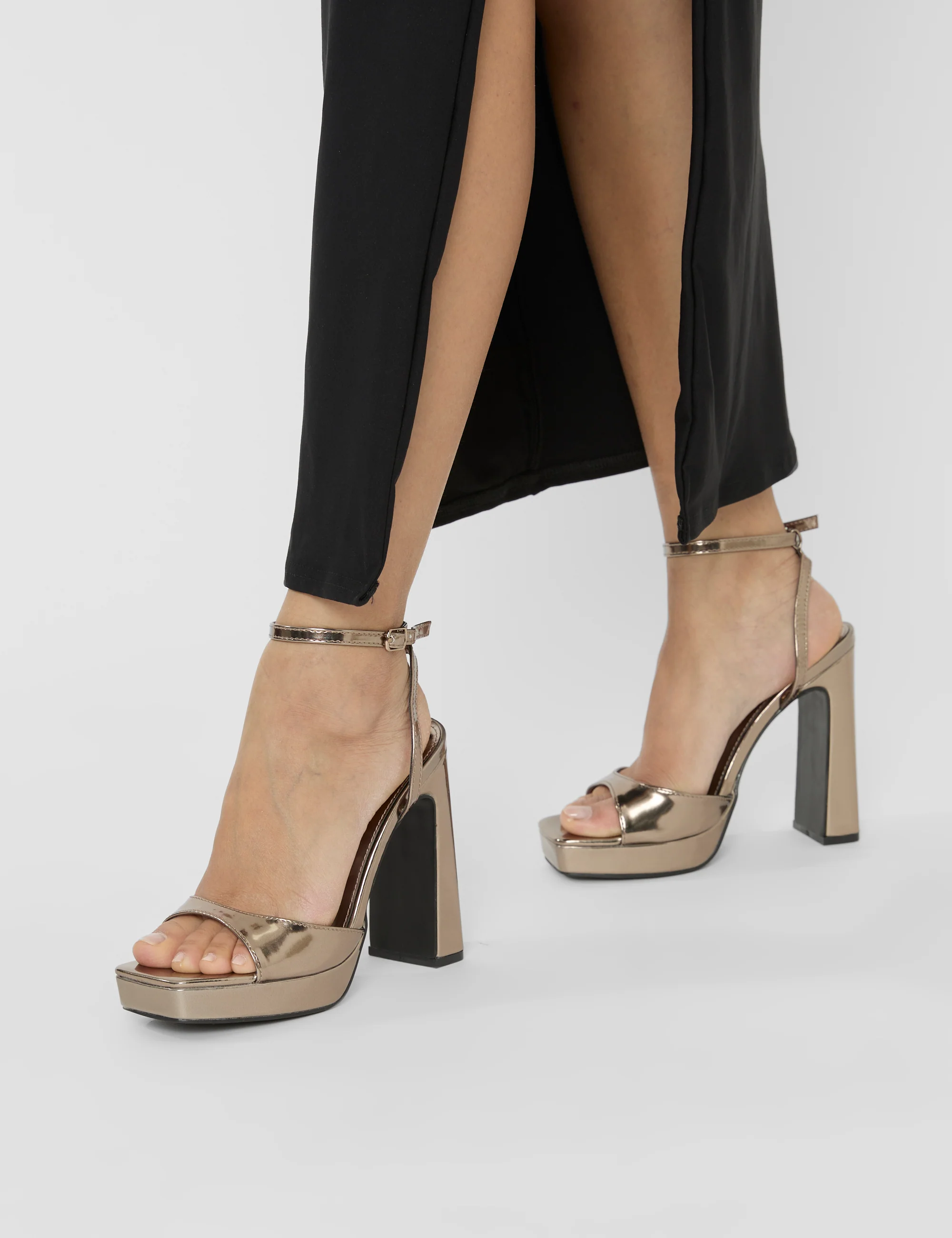 Resist Pewter Metallic Peep Toe Barley There Platform Heels - Image 5