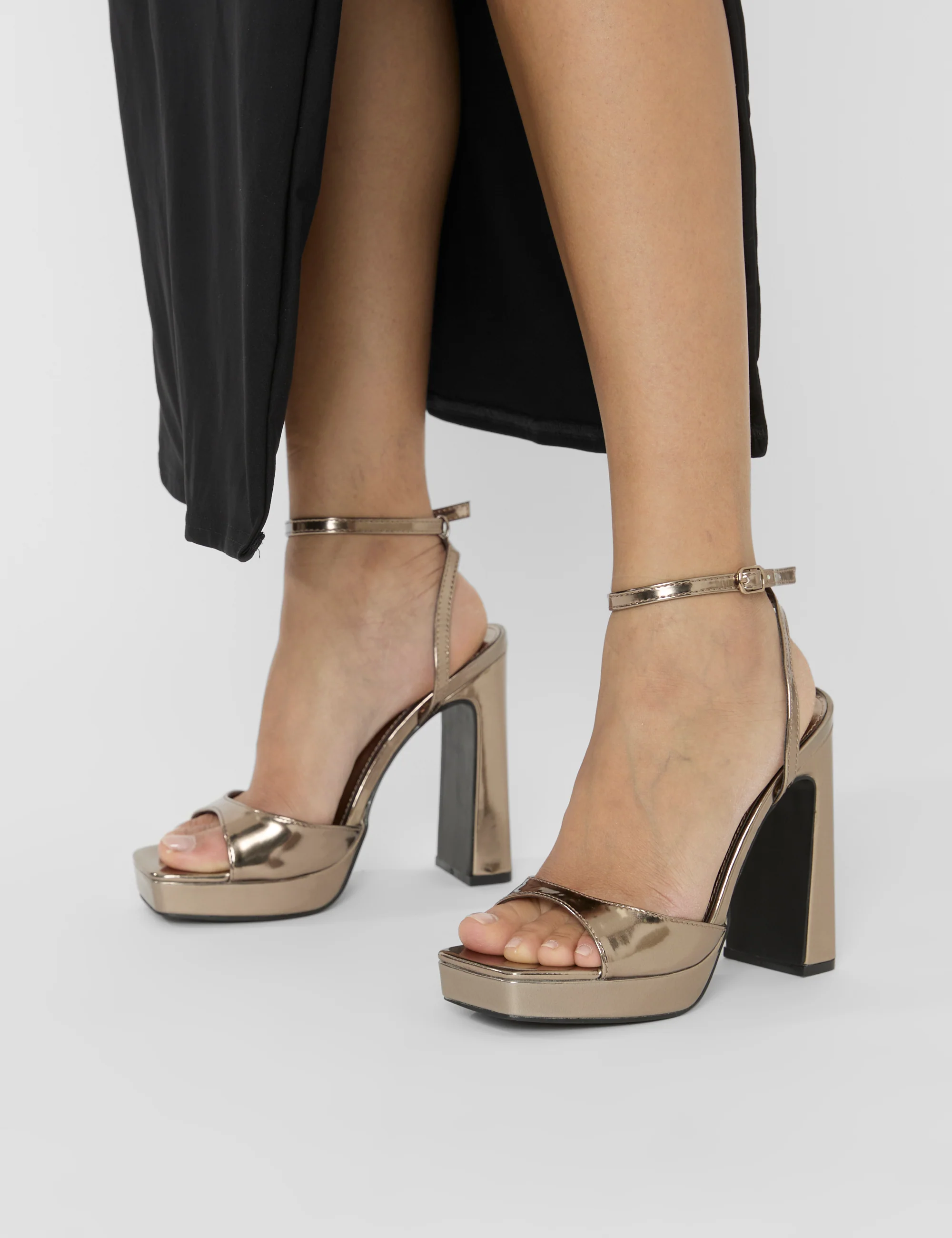 Resist Pewter Metallic Peep Toe Barley There Platform Heels - Image 6