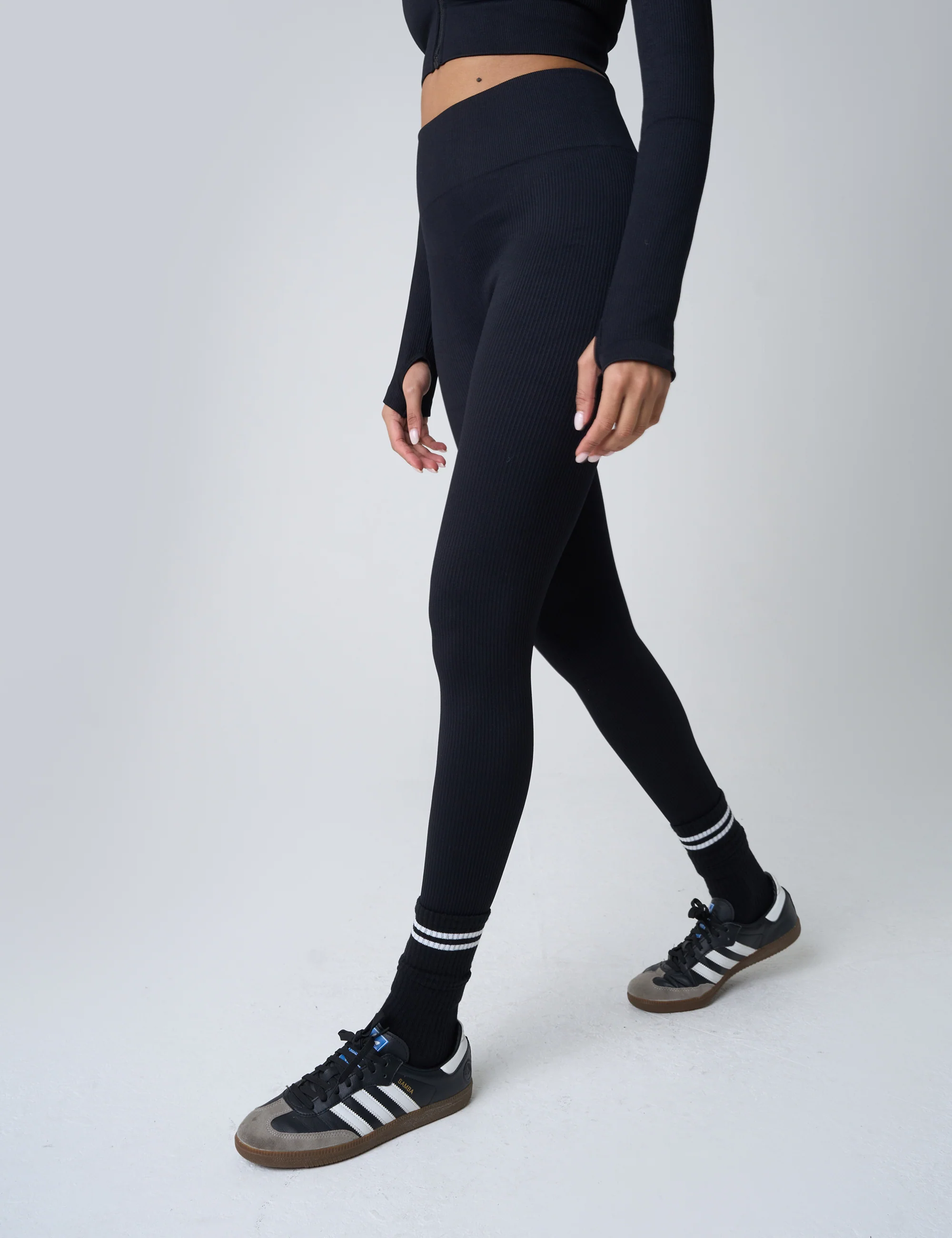Ribbed High Waisted Bum Lift Leggings Black - Image 2