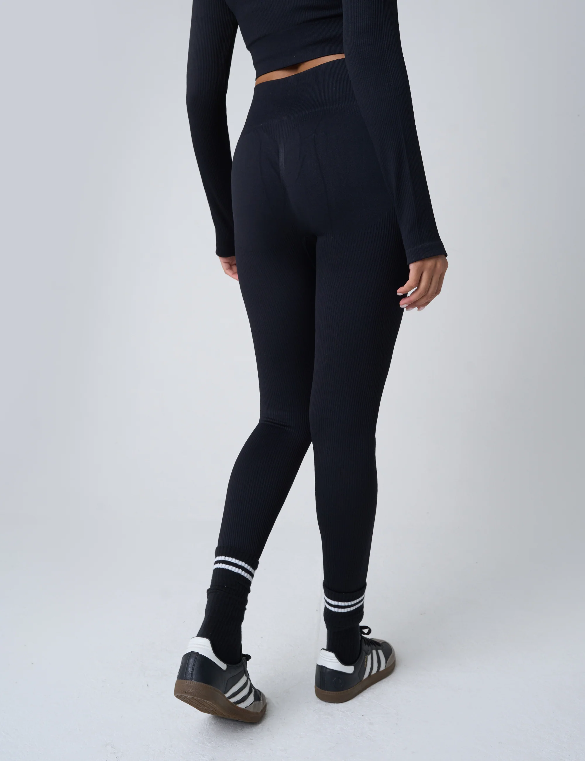 Ribbed High Waisted Bum Lift Leggings Black - Image 3