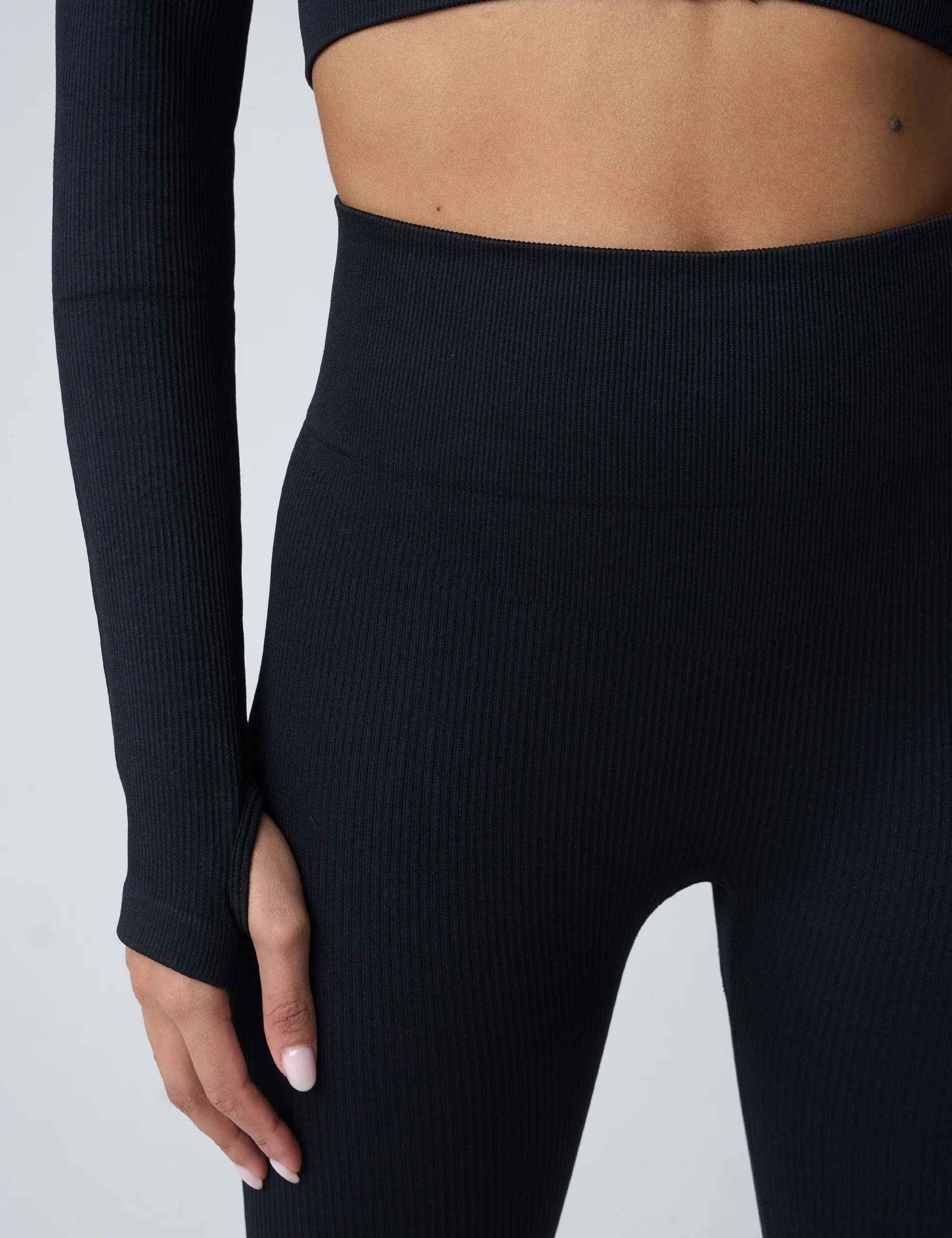Ribbed High Waisted Bum Lift Leggings Black - Image 4