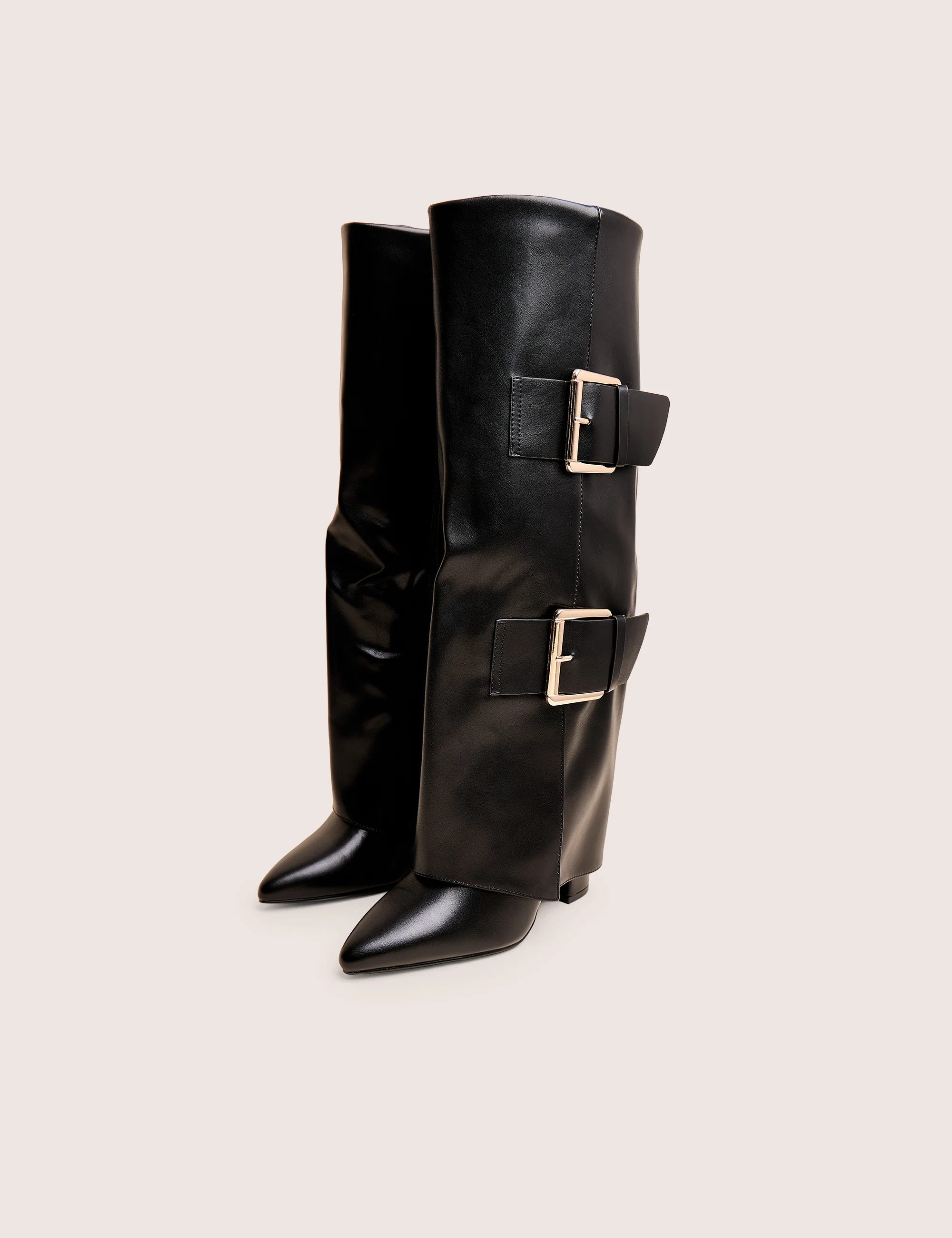 River Black Double Buckle Detail Pu High Knee Boots - Image 4