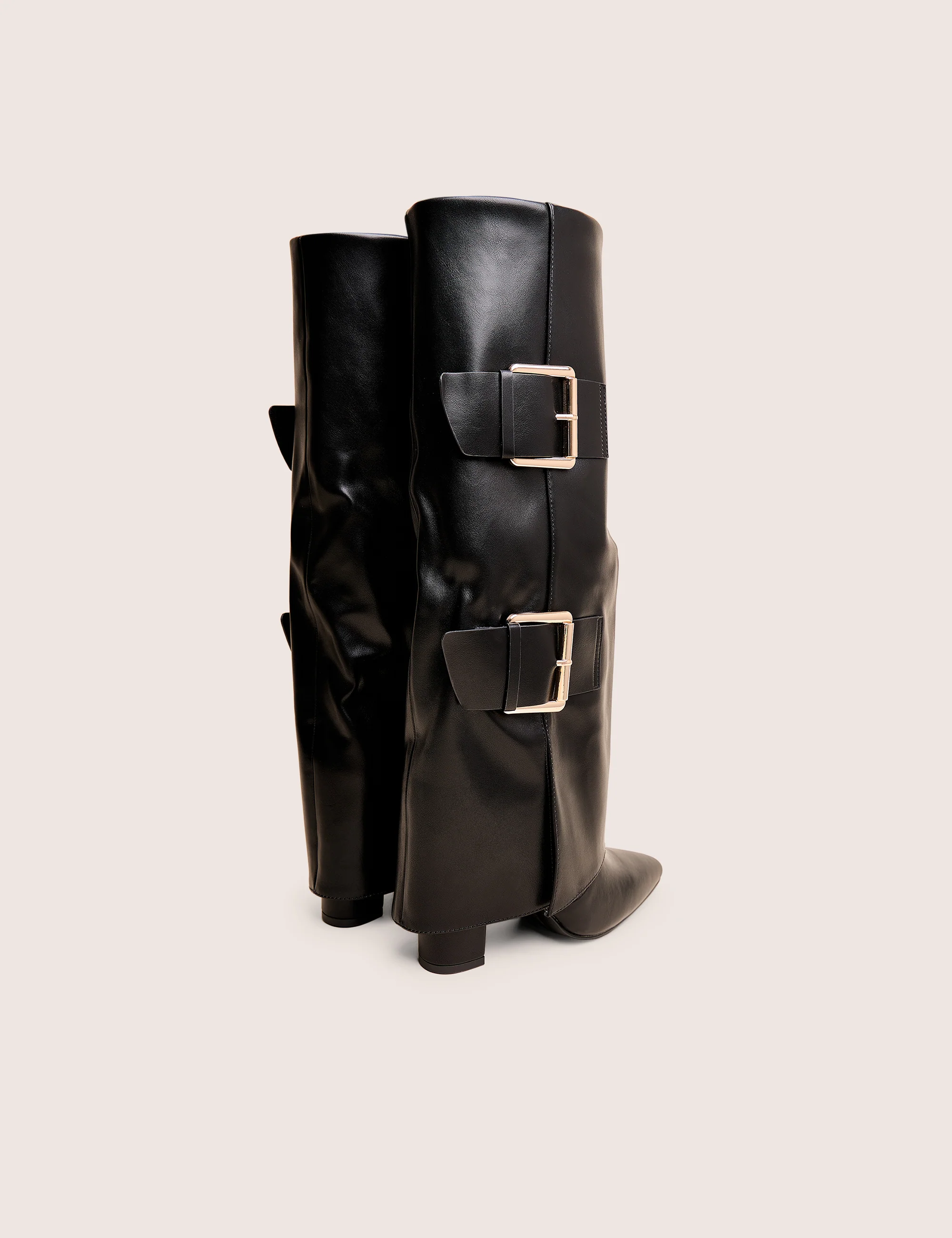 River Black Double Buckle Detail Pu High Knee Boots - Image 5