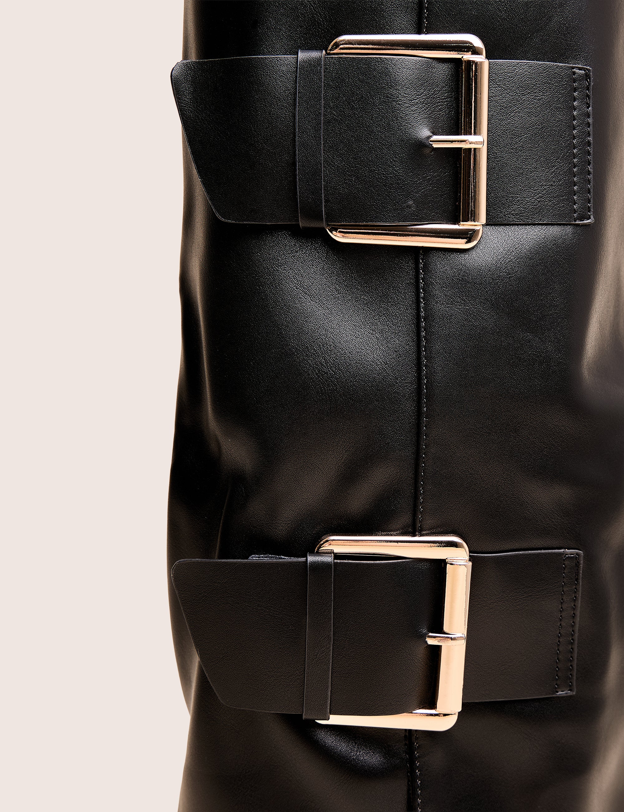 River Black Double Buckle Detail Pu High Knee Boots - Image 6