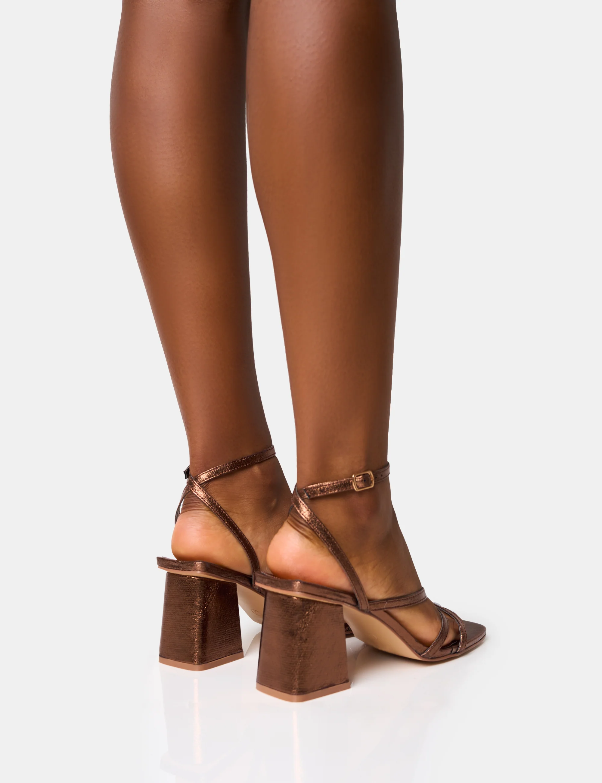 Robin Bronze Strappy Square Toe Mid Block Heels - Image 4