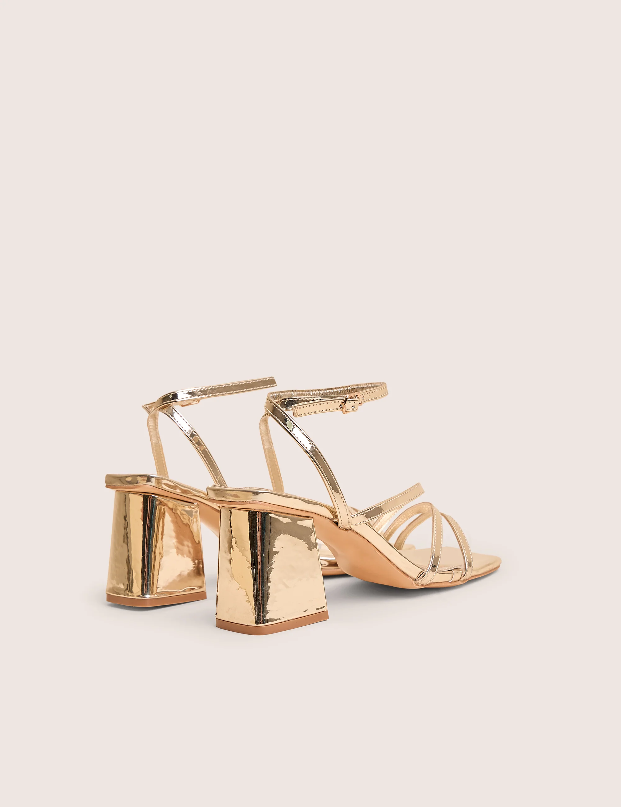 Robin Gold Strappy Square Toe Mid Block Heels - Image 3