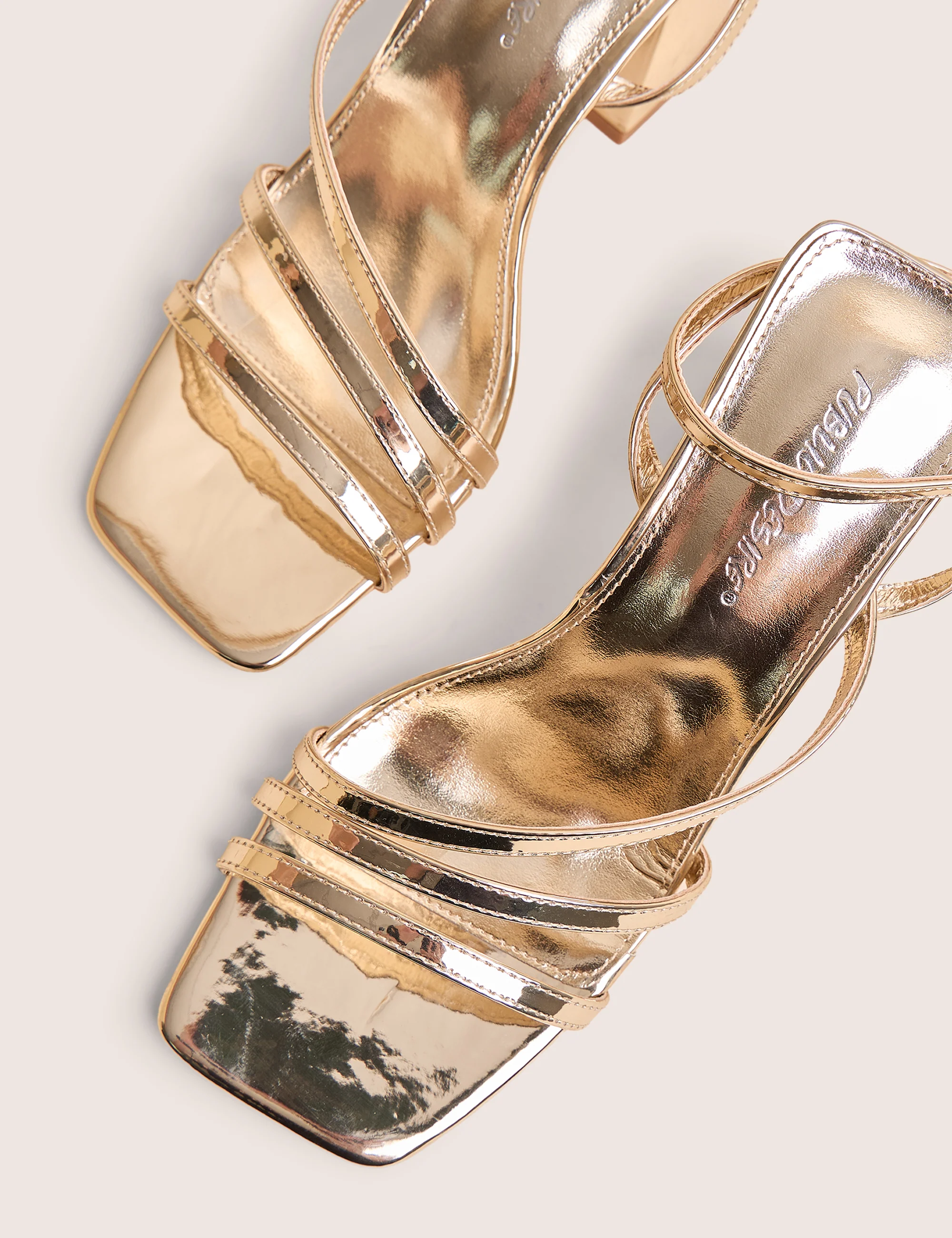 Robin Gold Strappy Square Toe Mid Block Heels - Image 4