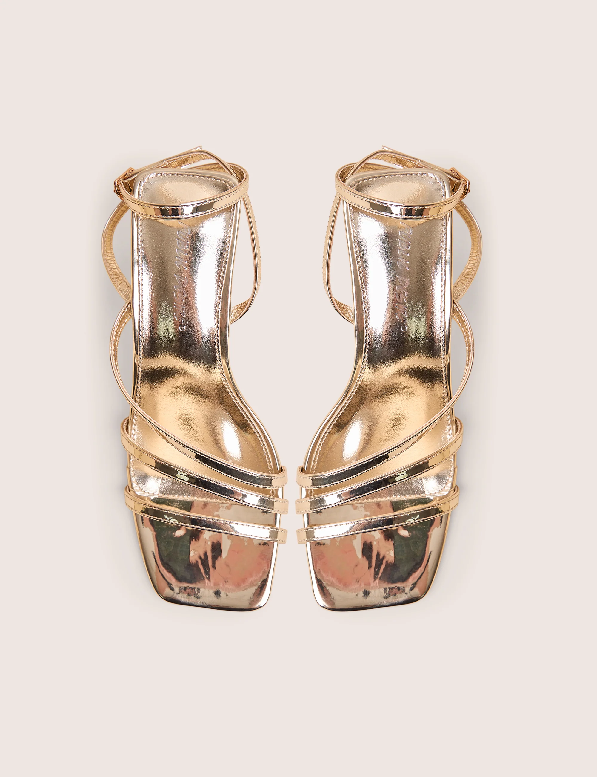 Robin Gold Wide Fit Strappy Square Toe Mid Block Heels - Image 2