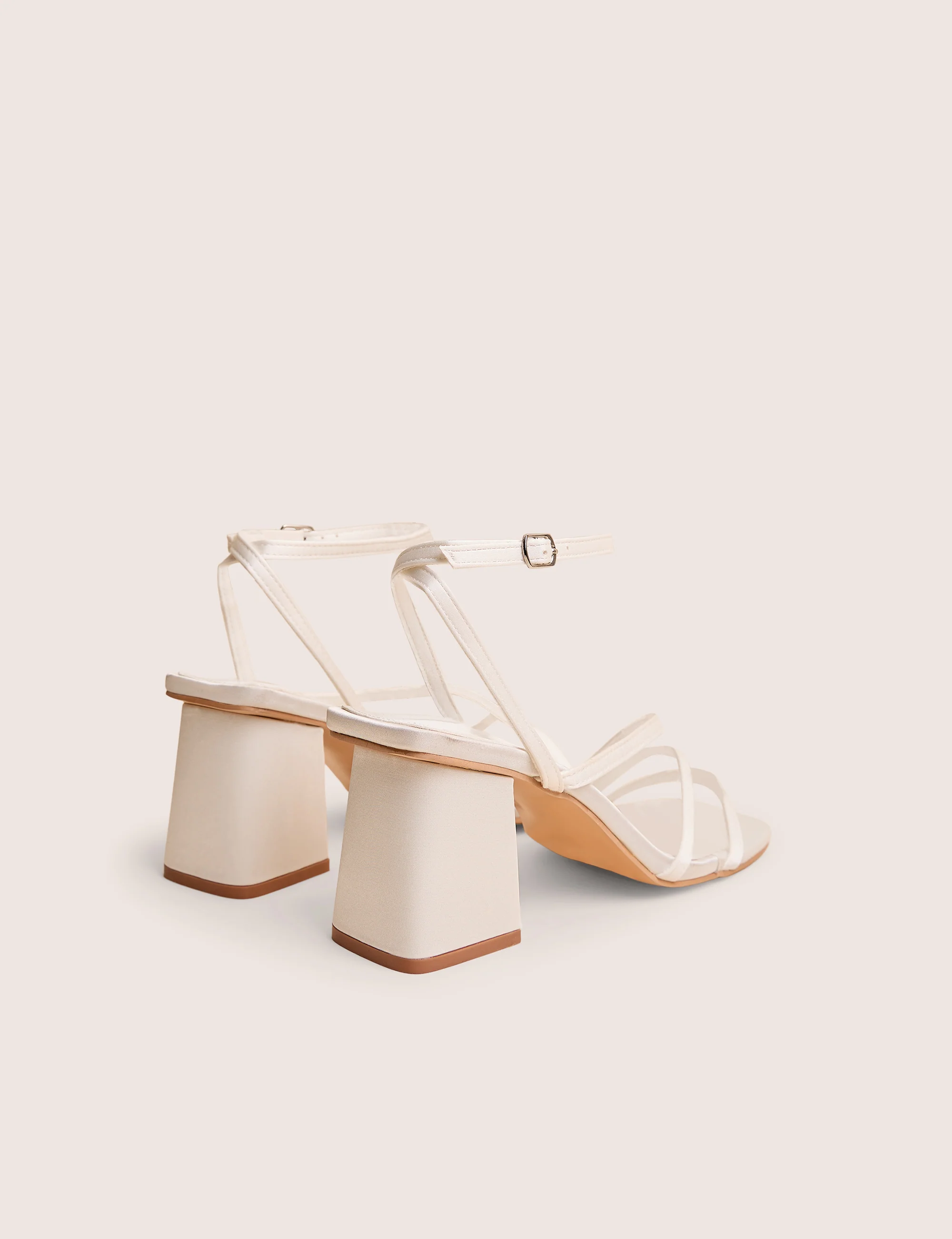 Robin White Strappy Square Toe Mid Block Heels - Image 3