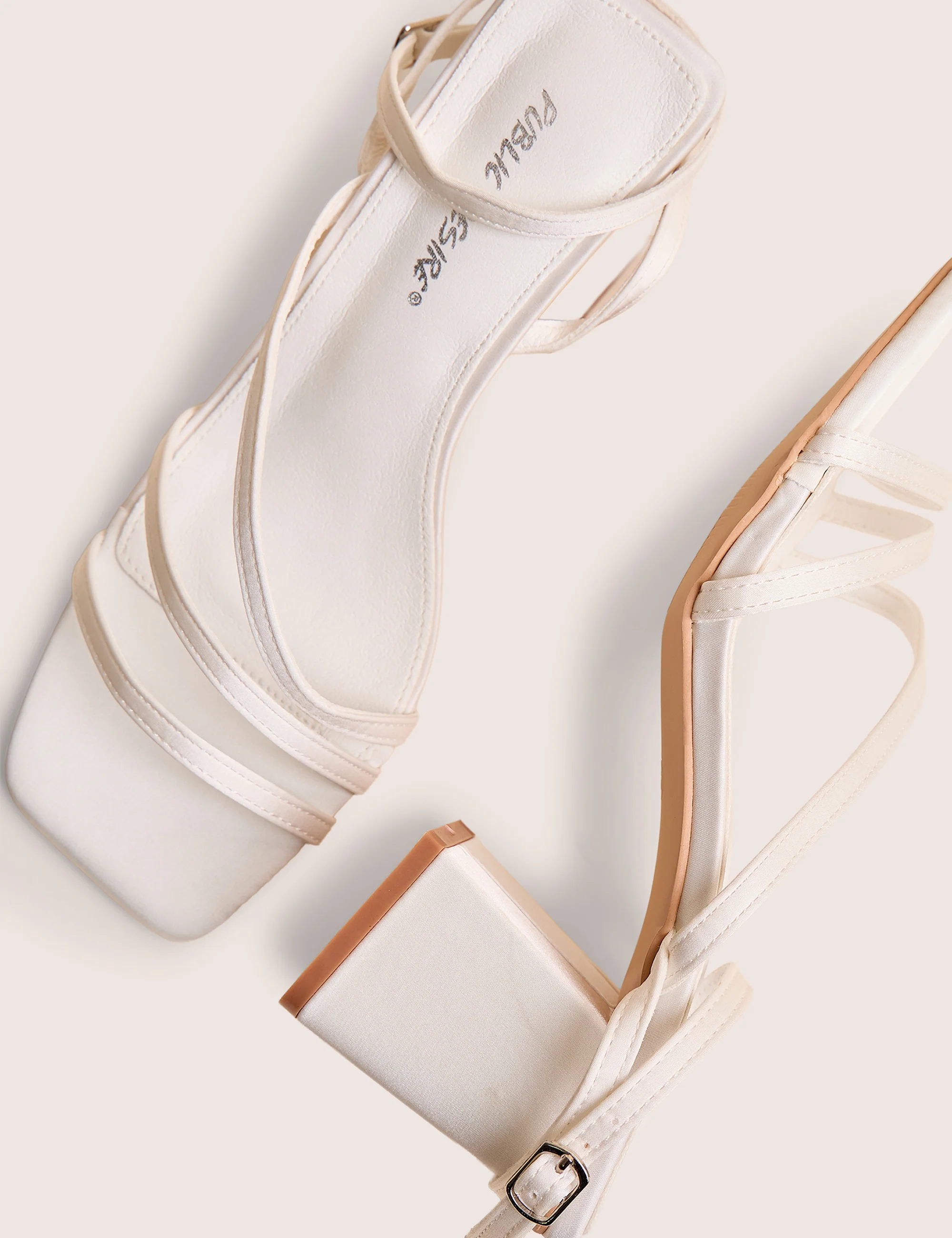 Robin White Strappy Square Toe Mid Block Heels - Image 4