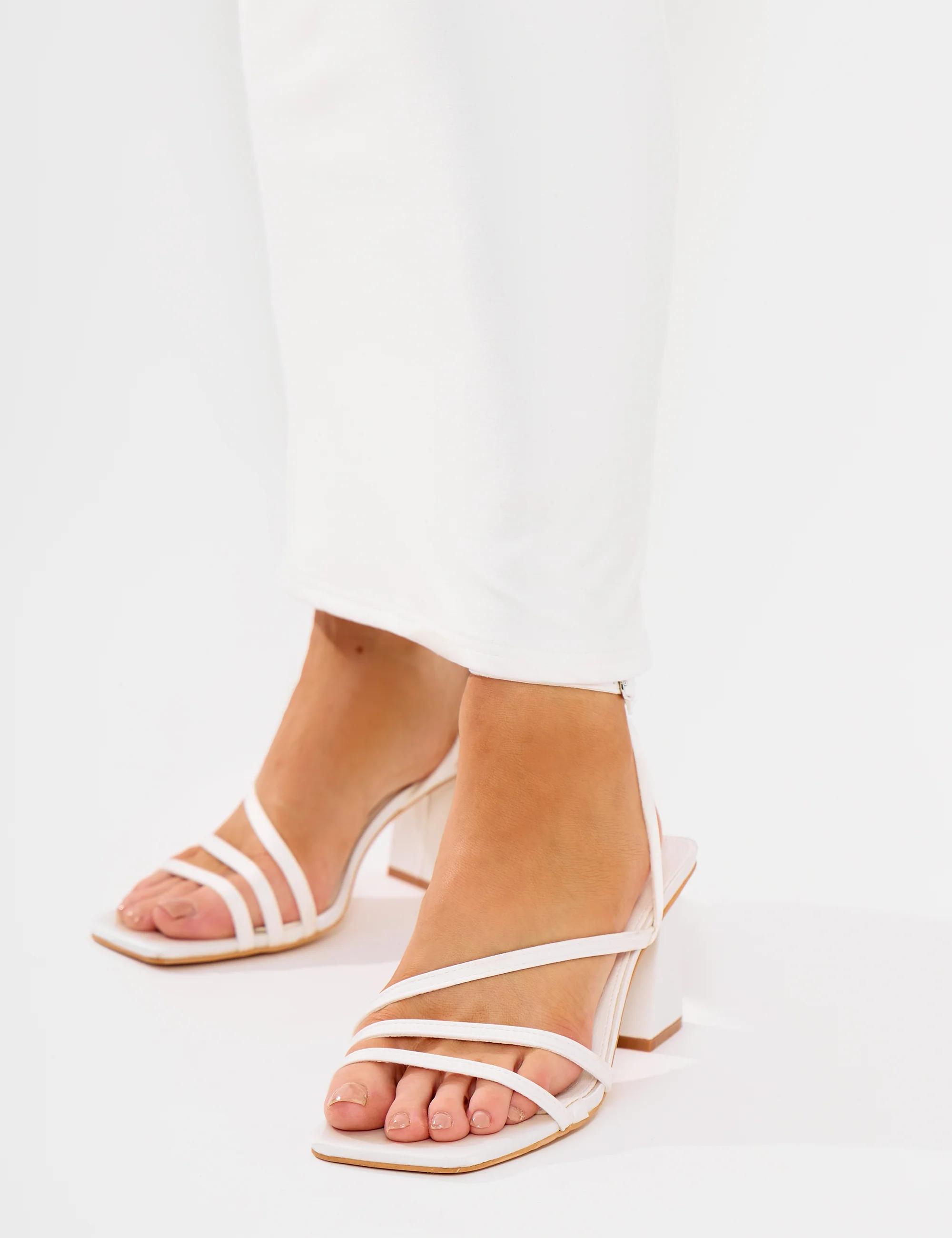 Robin White Strappy Square Toe Mid Block Heels - Image 5