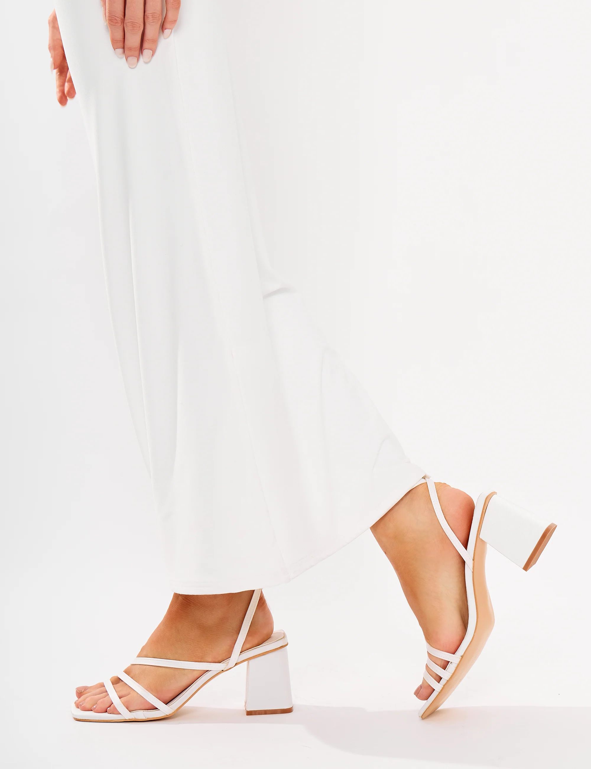 Robin White Strappy Square Toe Mid Block Heels - Image 6