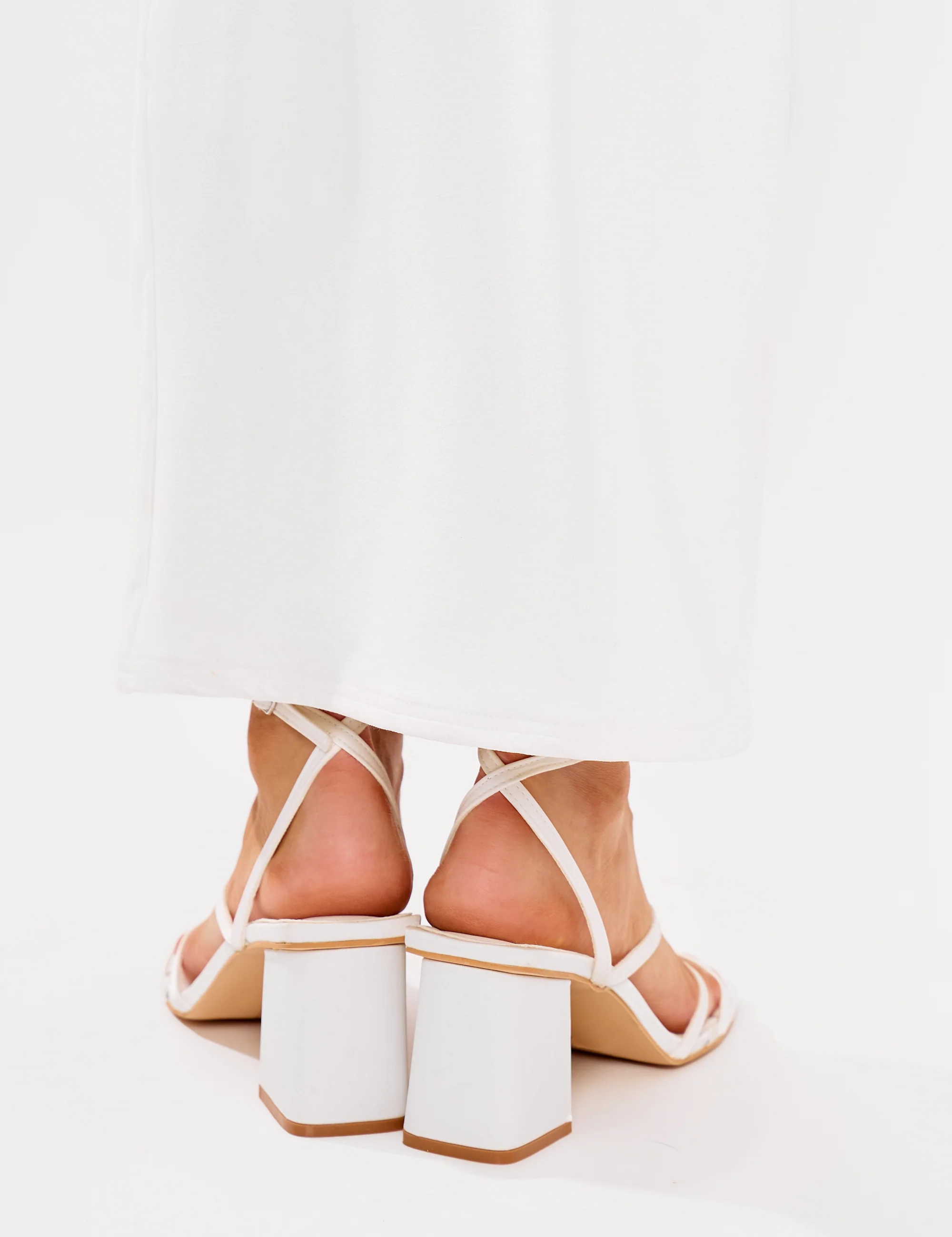 Robin White Strappy Square Toe Mid Block Heels - Image 7