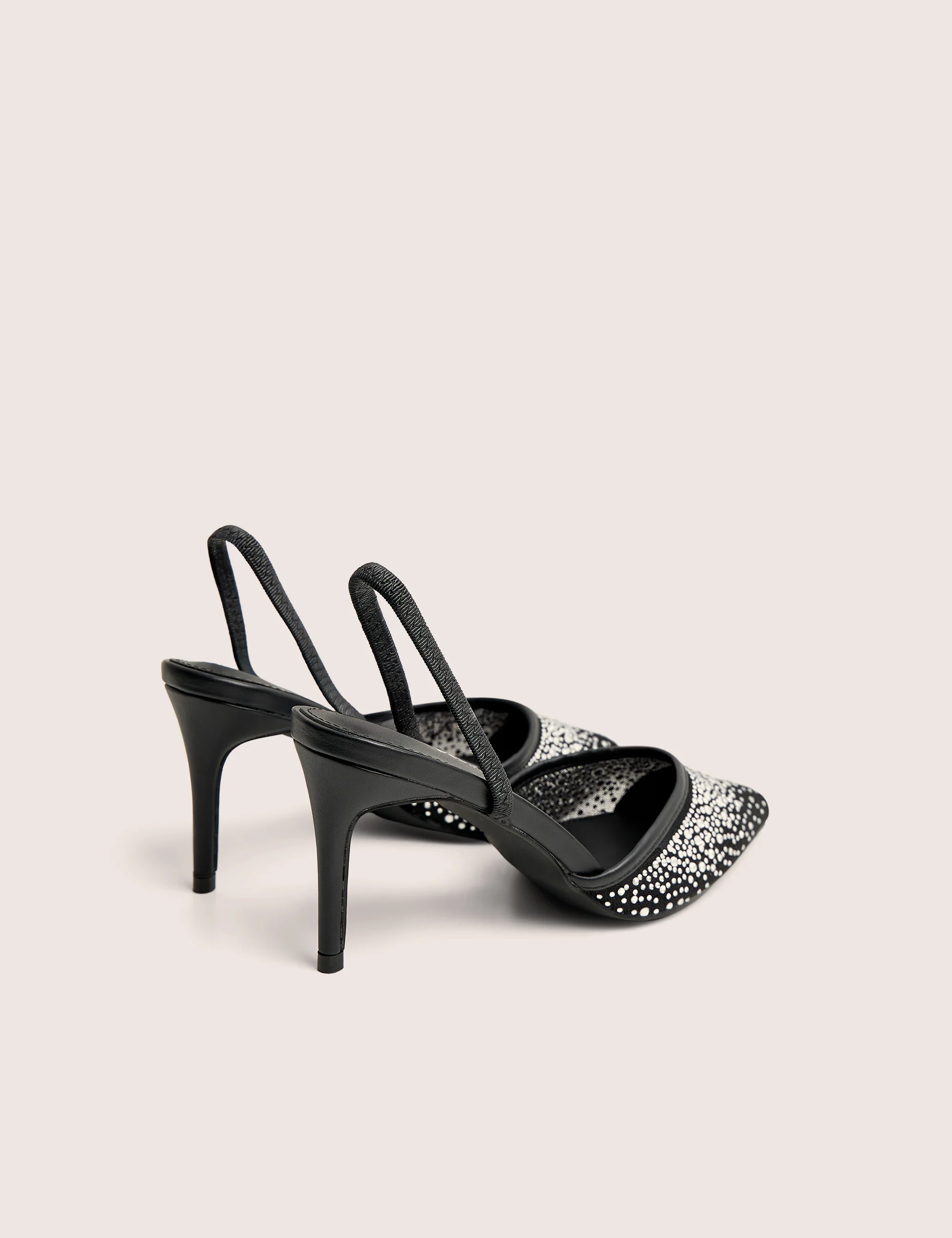 Rochie Black Mesh Embellished Sling Back Court Heels - Image 3