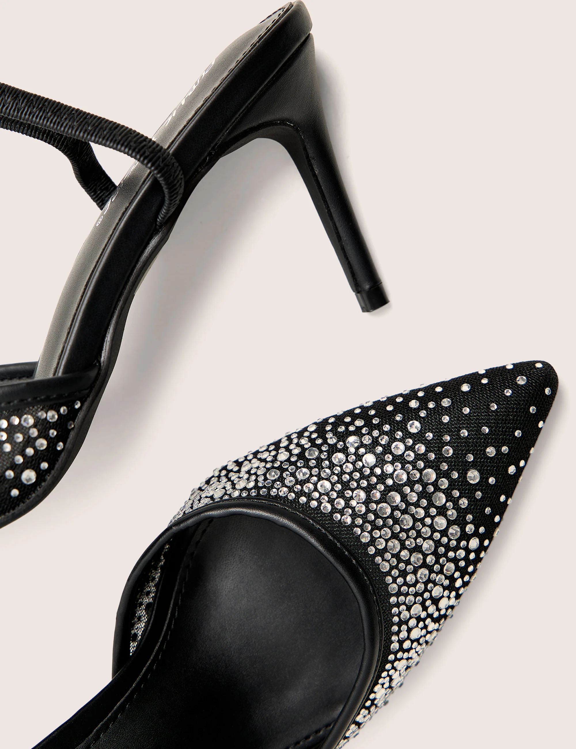 Rochie Black Mesh Embellished Sling Back Court Heels - Image 4