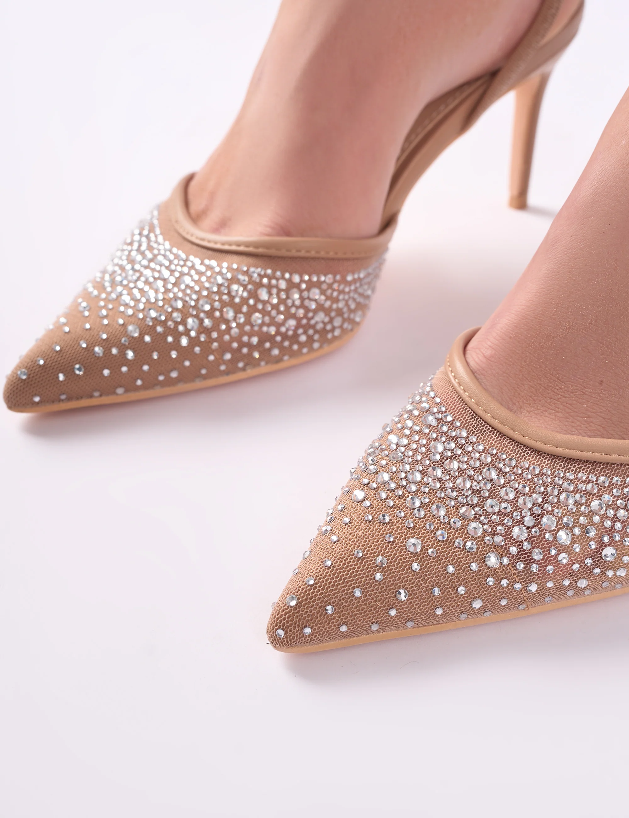 Rochie Nude Mesh Embellished Sling Back Court Heels - Image 2