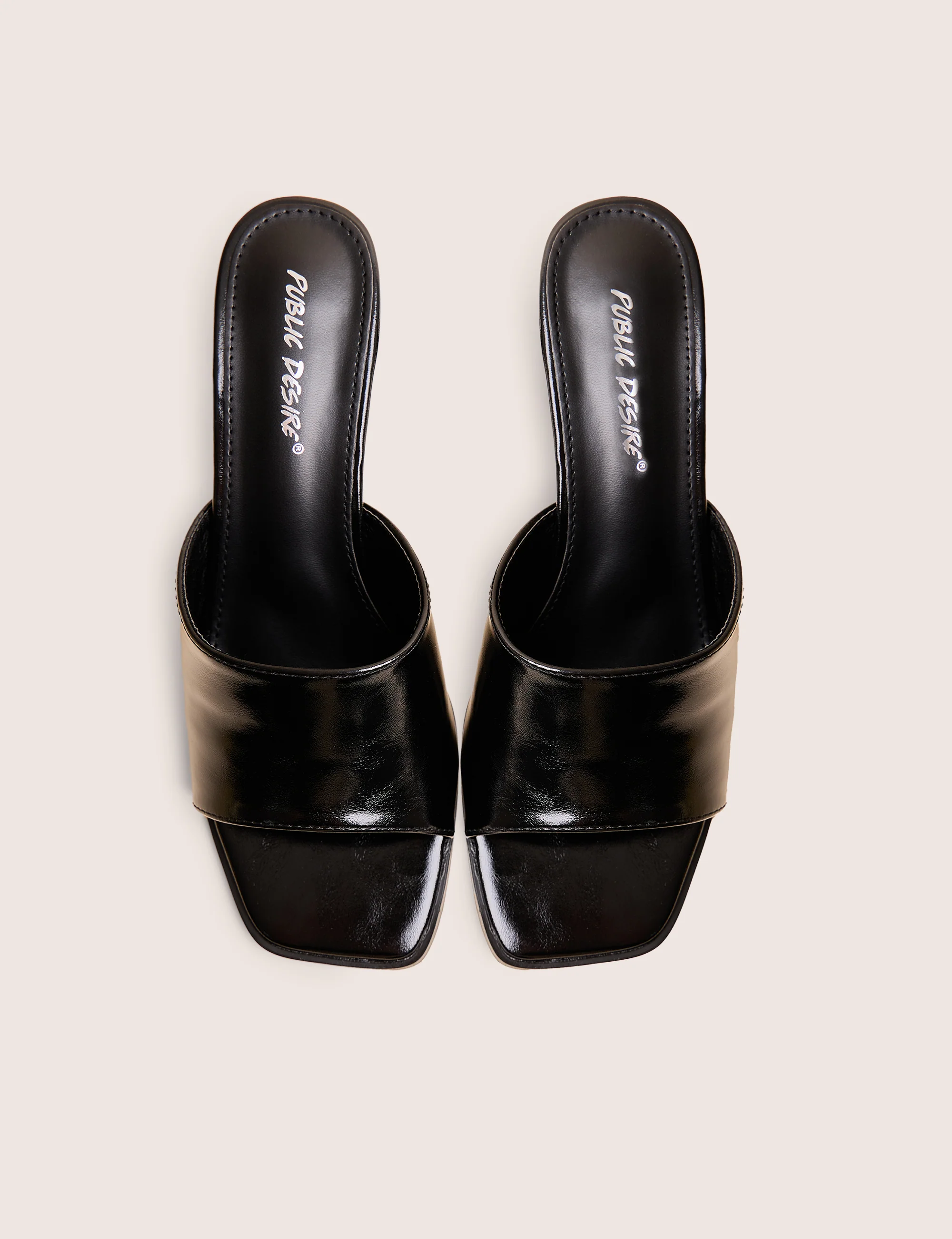 Romi Black Patent Mule Square Toe Flared Block Mid Heels - Image 2