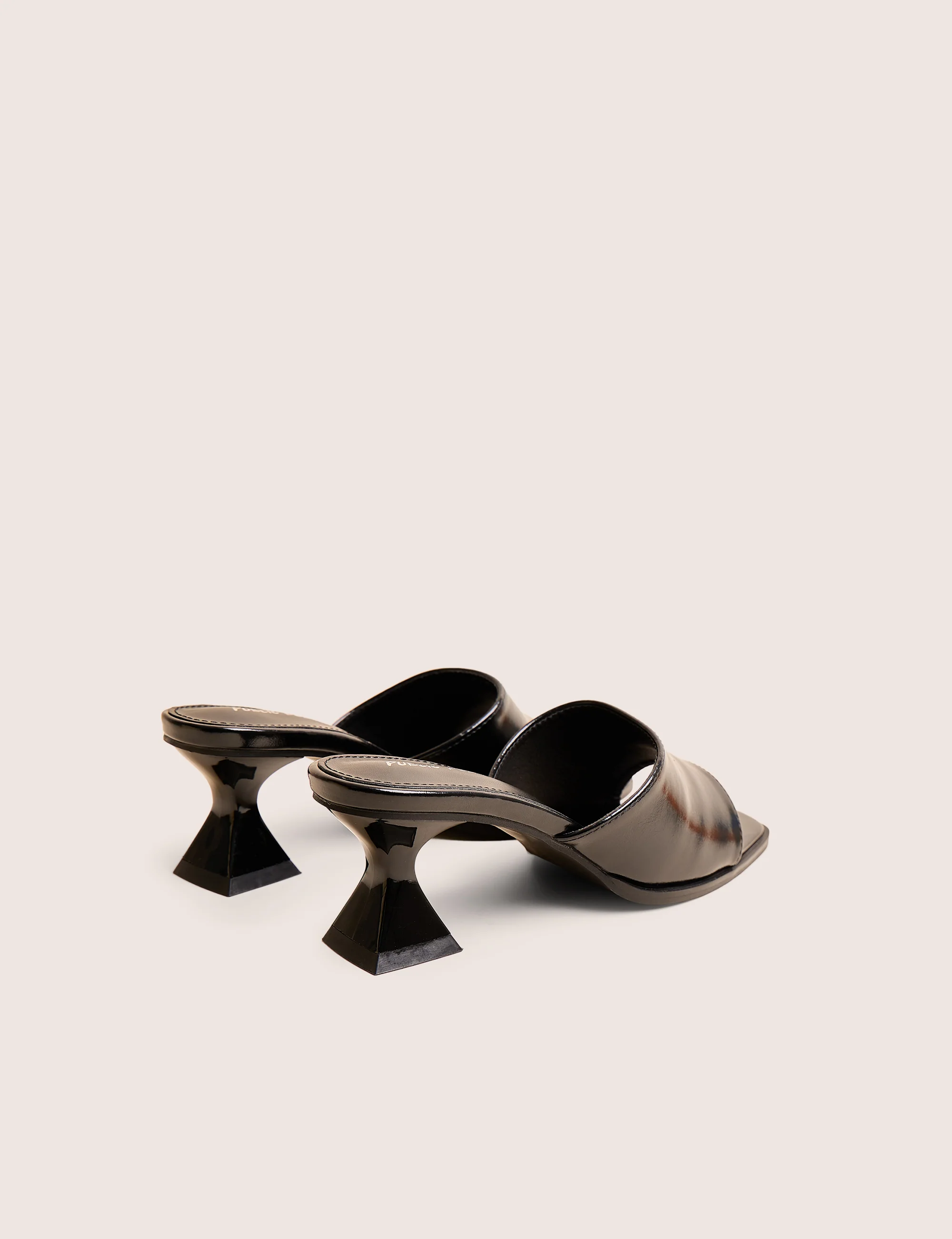 Romi Black Patent Mule Square Toe Flared Block Mid Heels - Image 3