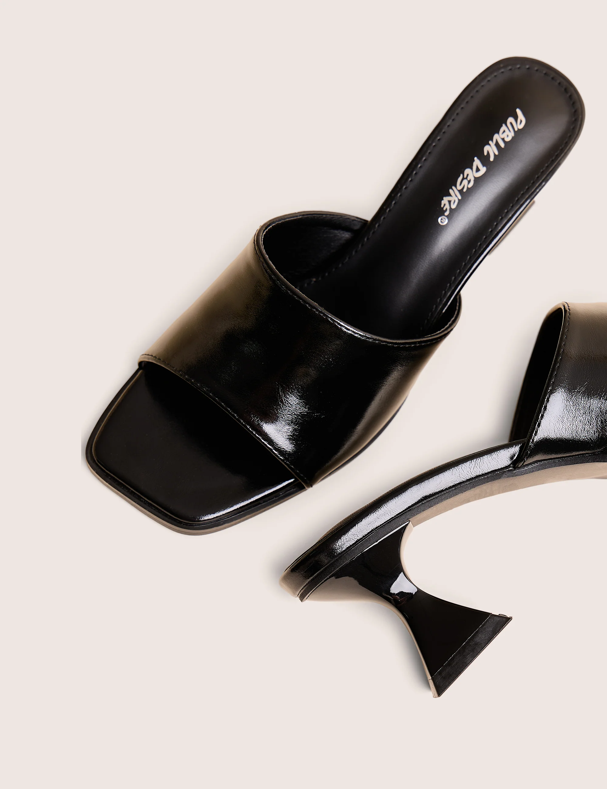 Romi Black Patent Mule Square Toe Flared Block Mid Heels - Image 4