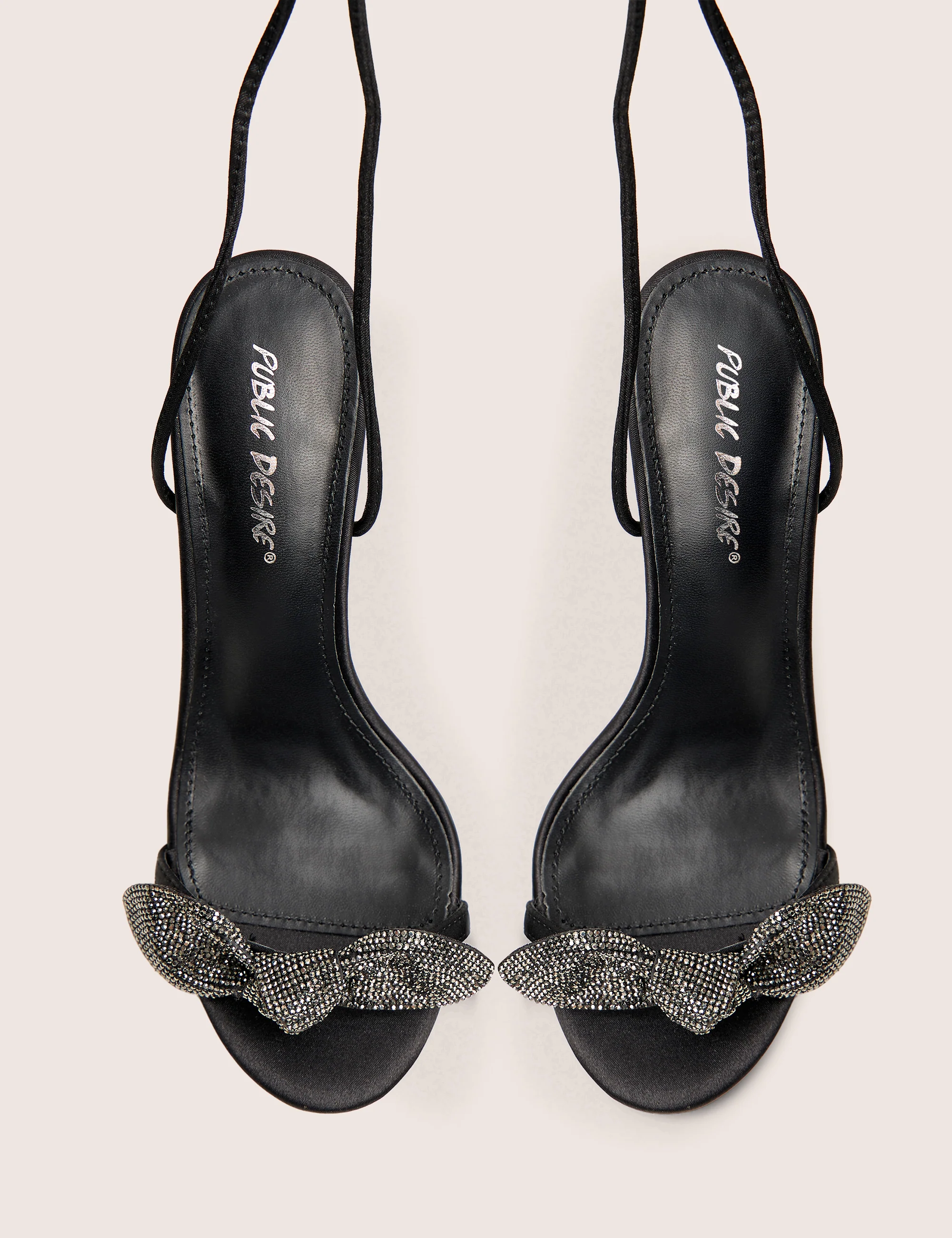 Rose Black Embellished Bow Tie Wrap Around Heels - Image 4