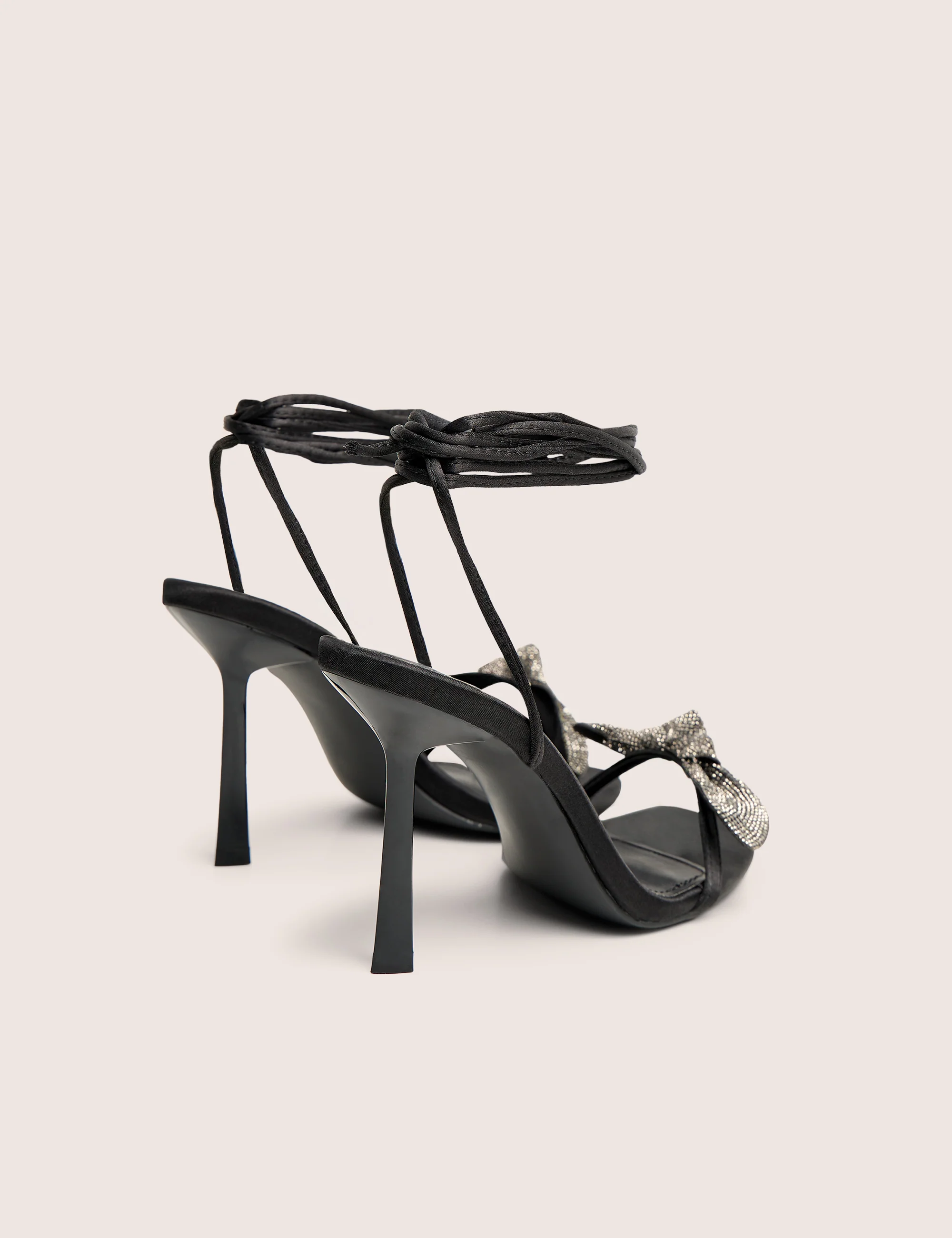 Rose Black Embellished Bow Tie Wrap Around Heels - Image 5