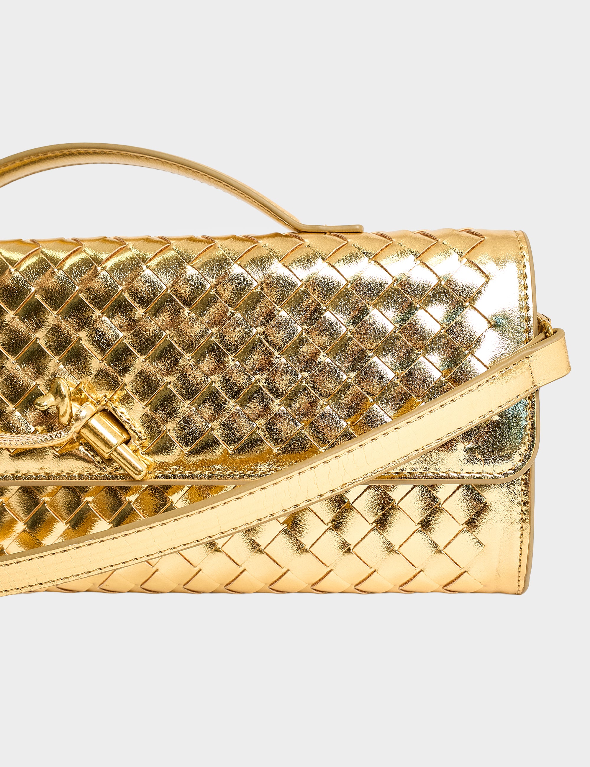The Rose Metallic Gold Weave Rectangle Clutch Bag - Image 4
