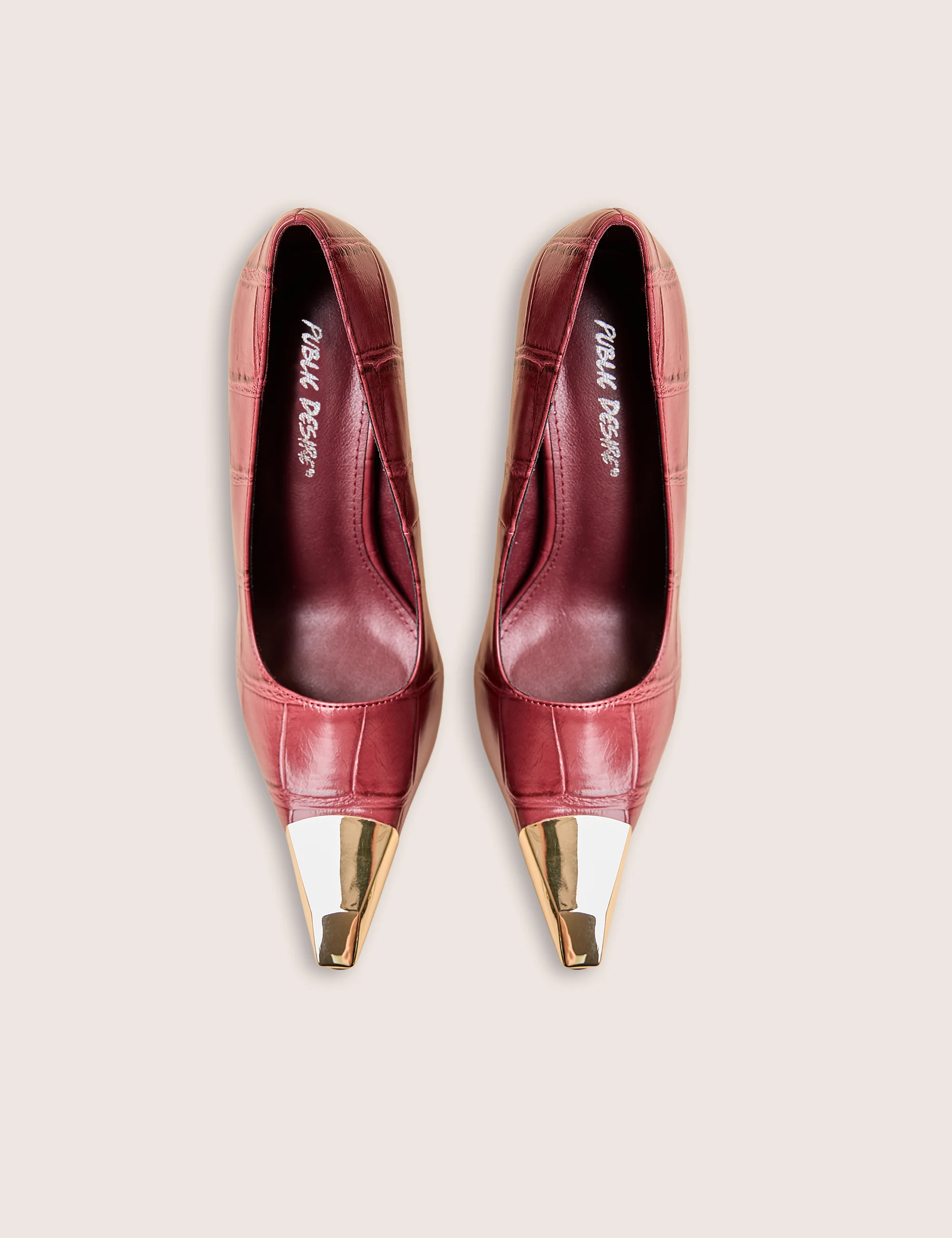 Rotate Burgundy Croc Gold Toe Detail Court High Heels - Image 3