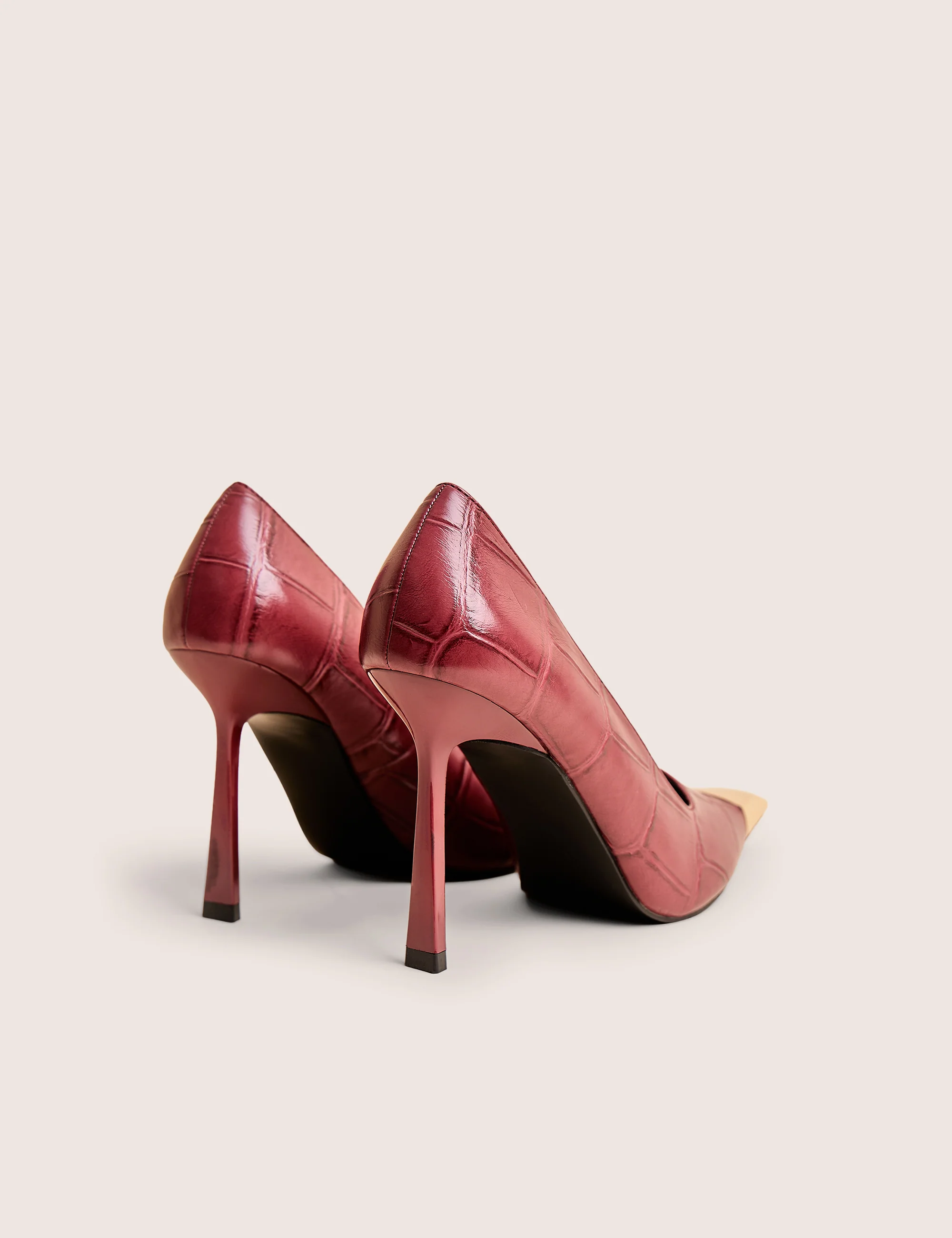 Rotate Burgundy Croc Gold Toe Detail Court High Heels - Image 4