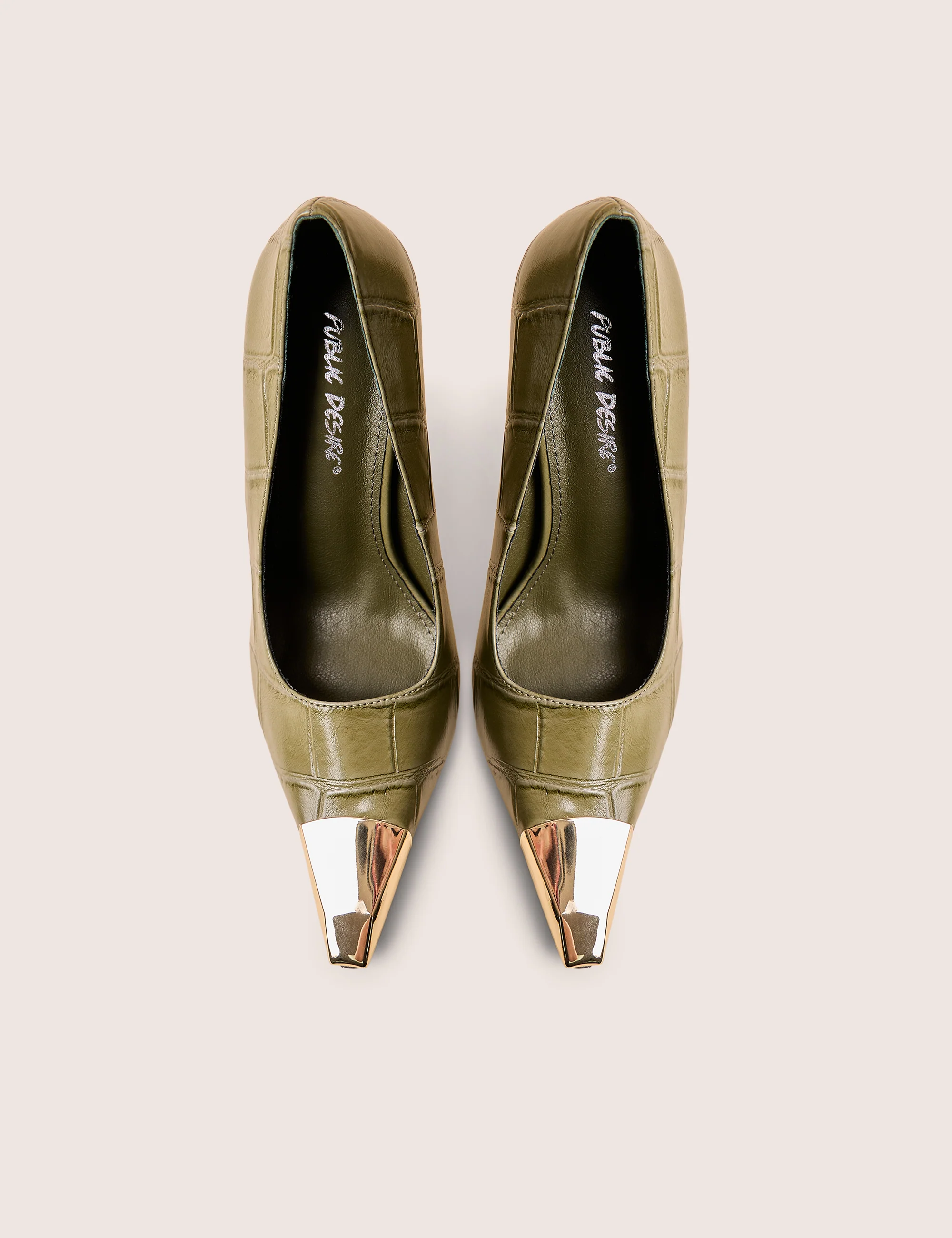 Rotate Green Croc Gold Toe Detail Court High Heels - Image 3