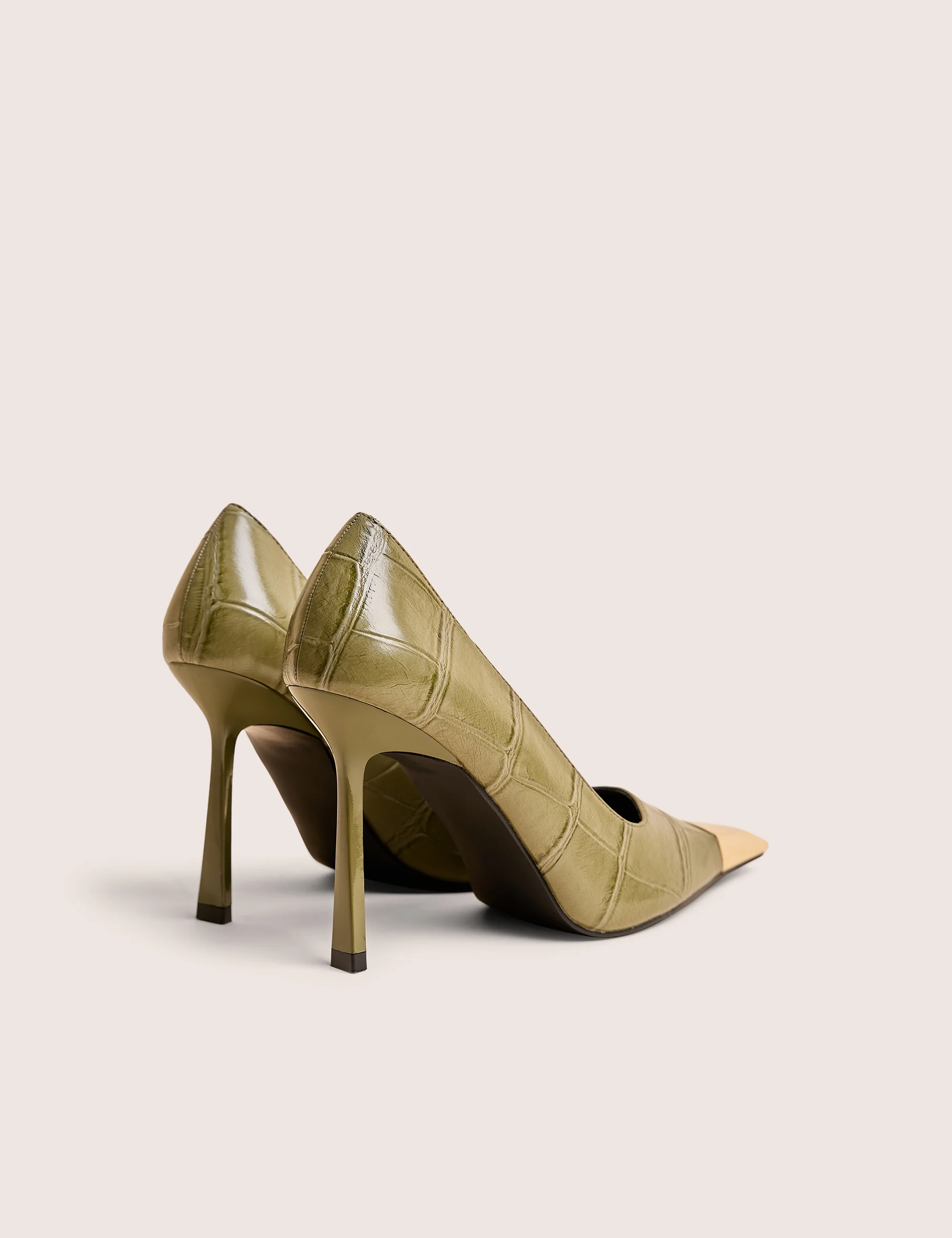 Rotate Green Croc Gold Toe Detail Court High Heels - Image 4