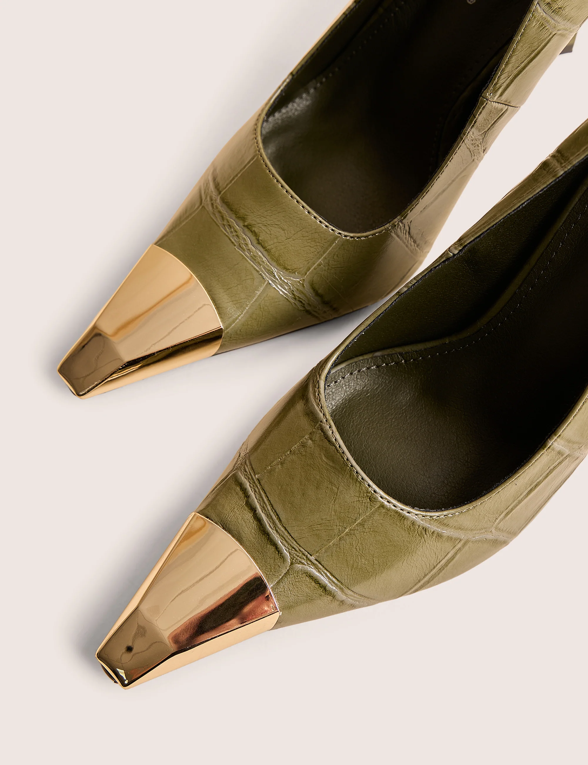 Rotate Green Croc Gold Toe Detail Court High Heels - Image 5