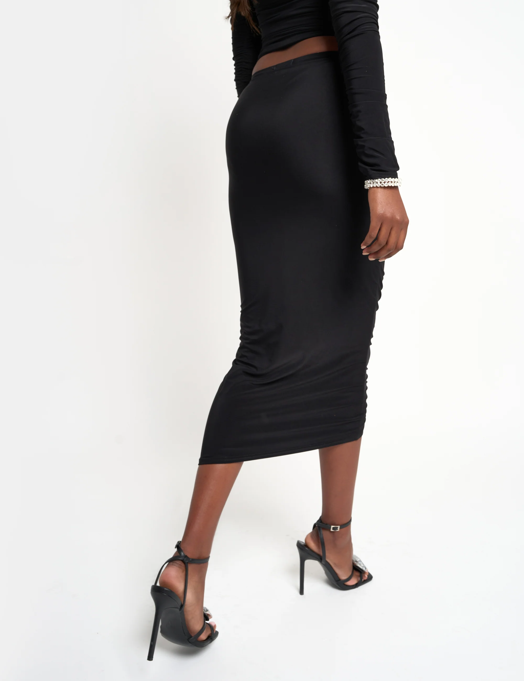 Ruched Maxi Skirt Co Ord Black - Image 7